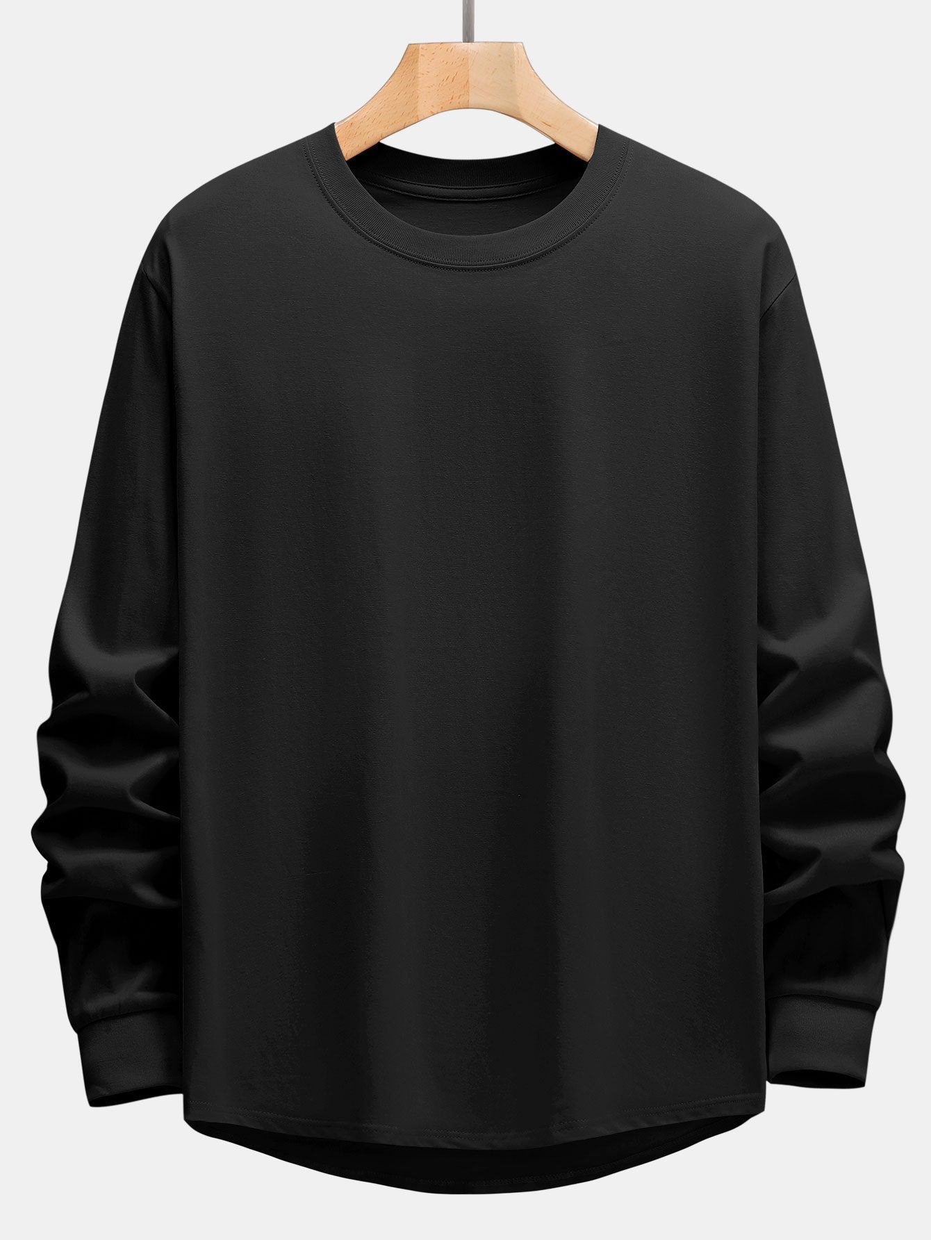 Basic Long Sleeve Heavy Weight Arc Hem T-Shirt - Naturzy