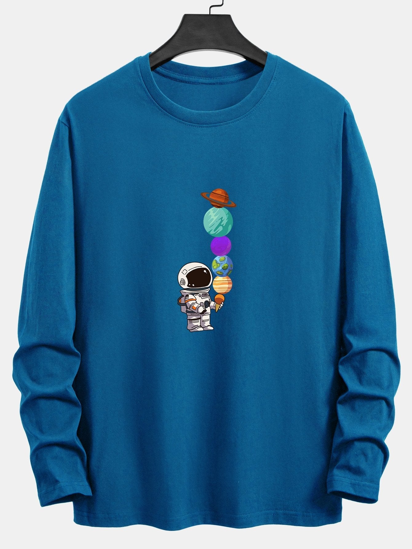 Long Sleeve Planet Astronaut Print Cotton T-Shirt - Naturzy