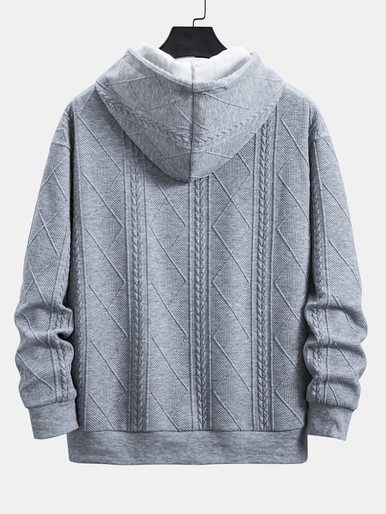 Relax Fit Geometric Jacquard Hoodie - Naturzy