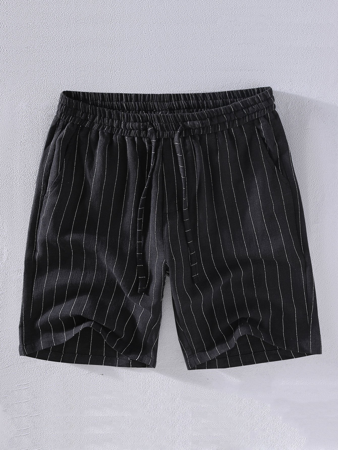 Linen Cotton Blend Striped Shorts - Naturzy