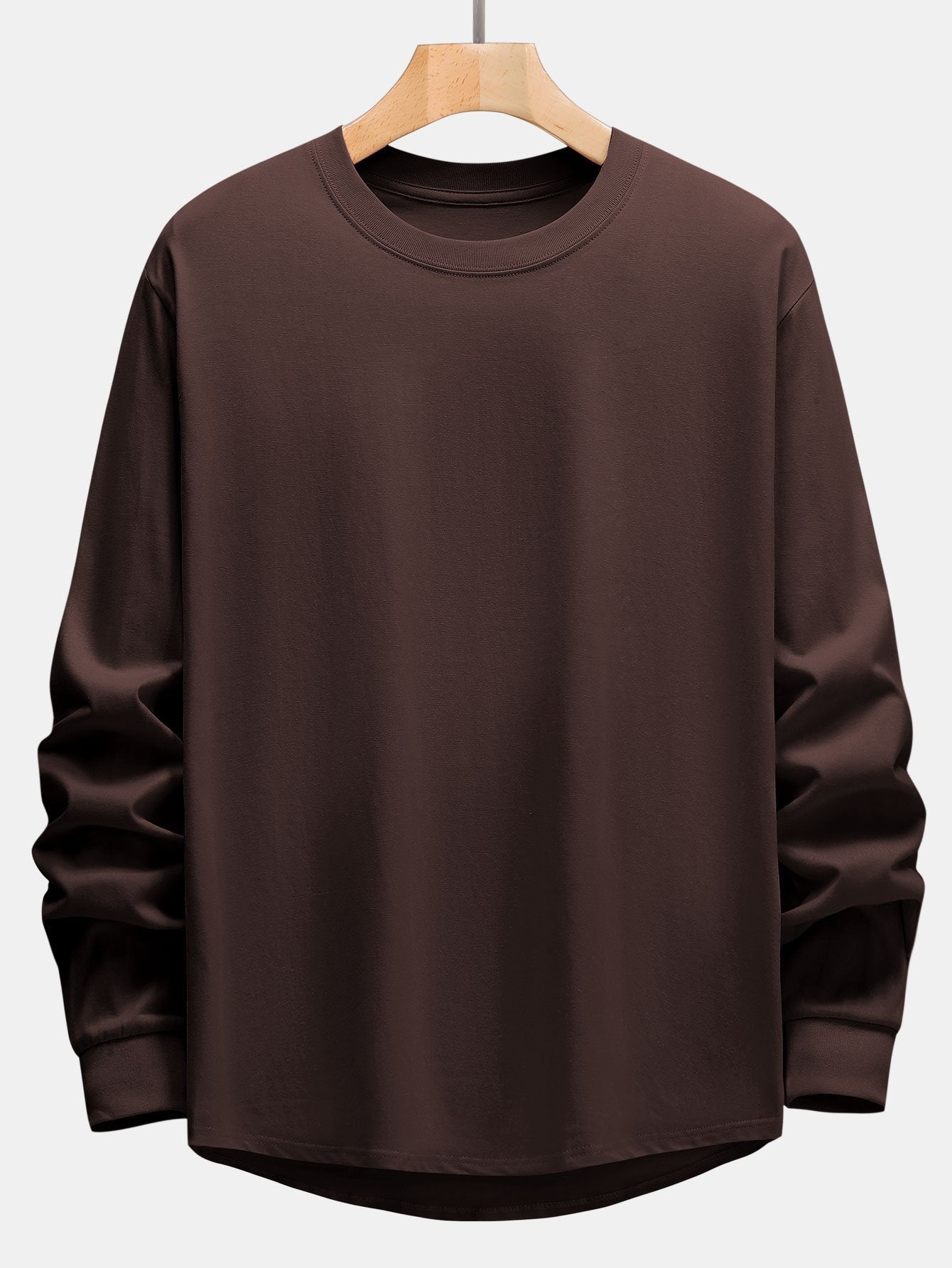 Basic Long Sleeve Heavy Weight Arc Hem T-Shirt - Naturzy