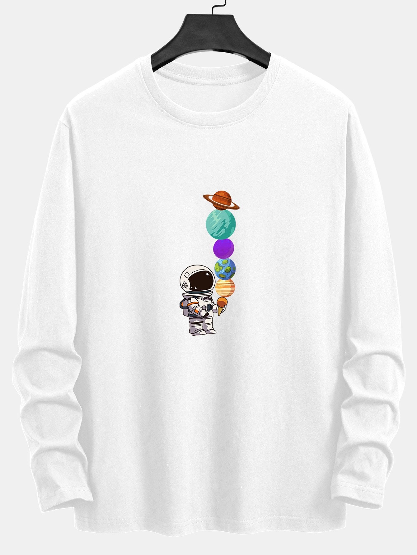 Long Sleeve Planet Astronaut Print Cotton T-Shirt - Naturzy