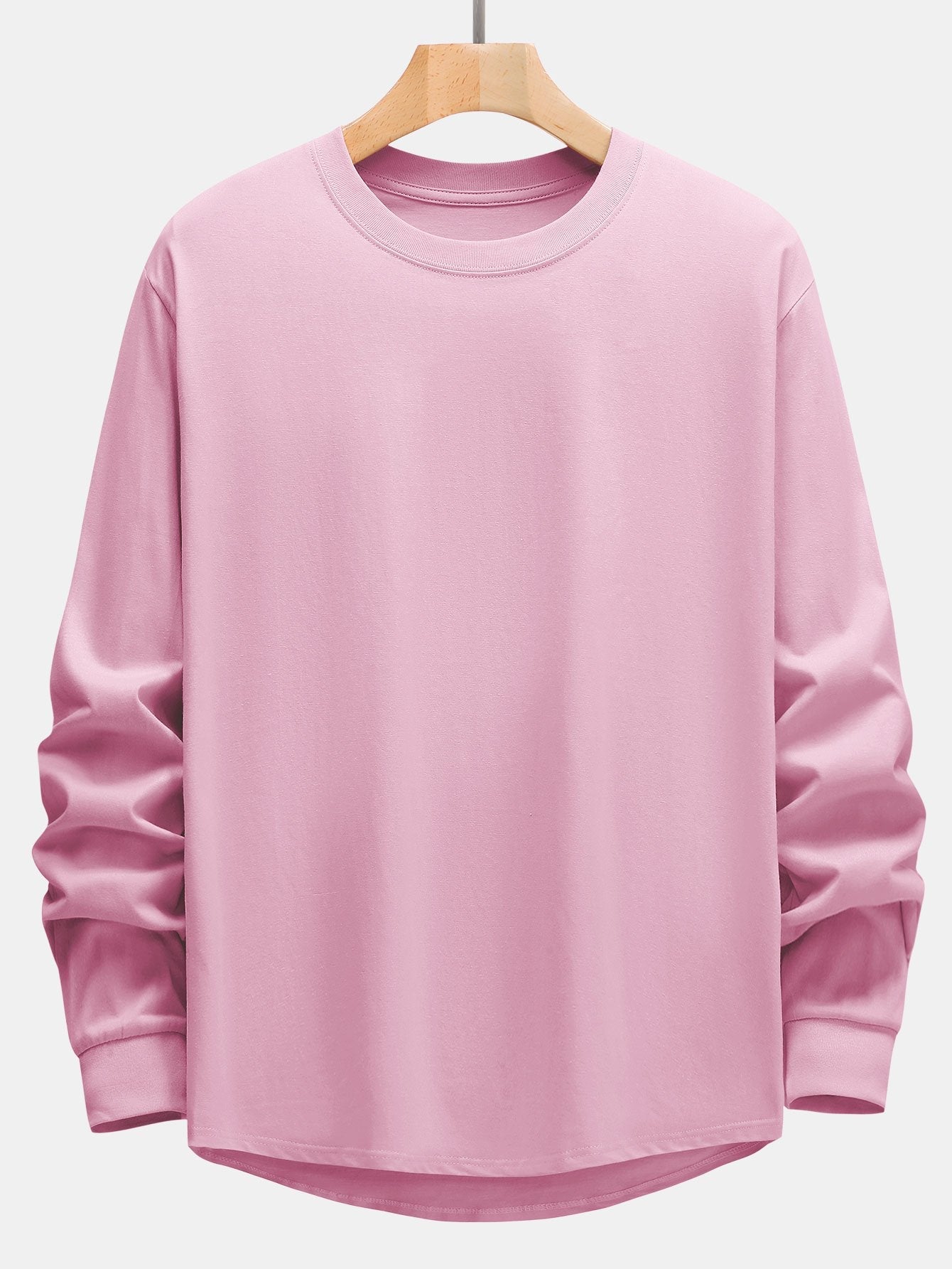 Basic Long Sleeve Heavy Weight Arc Hem T-Shirt - Naturzy