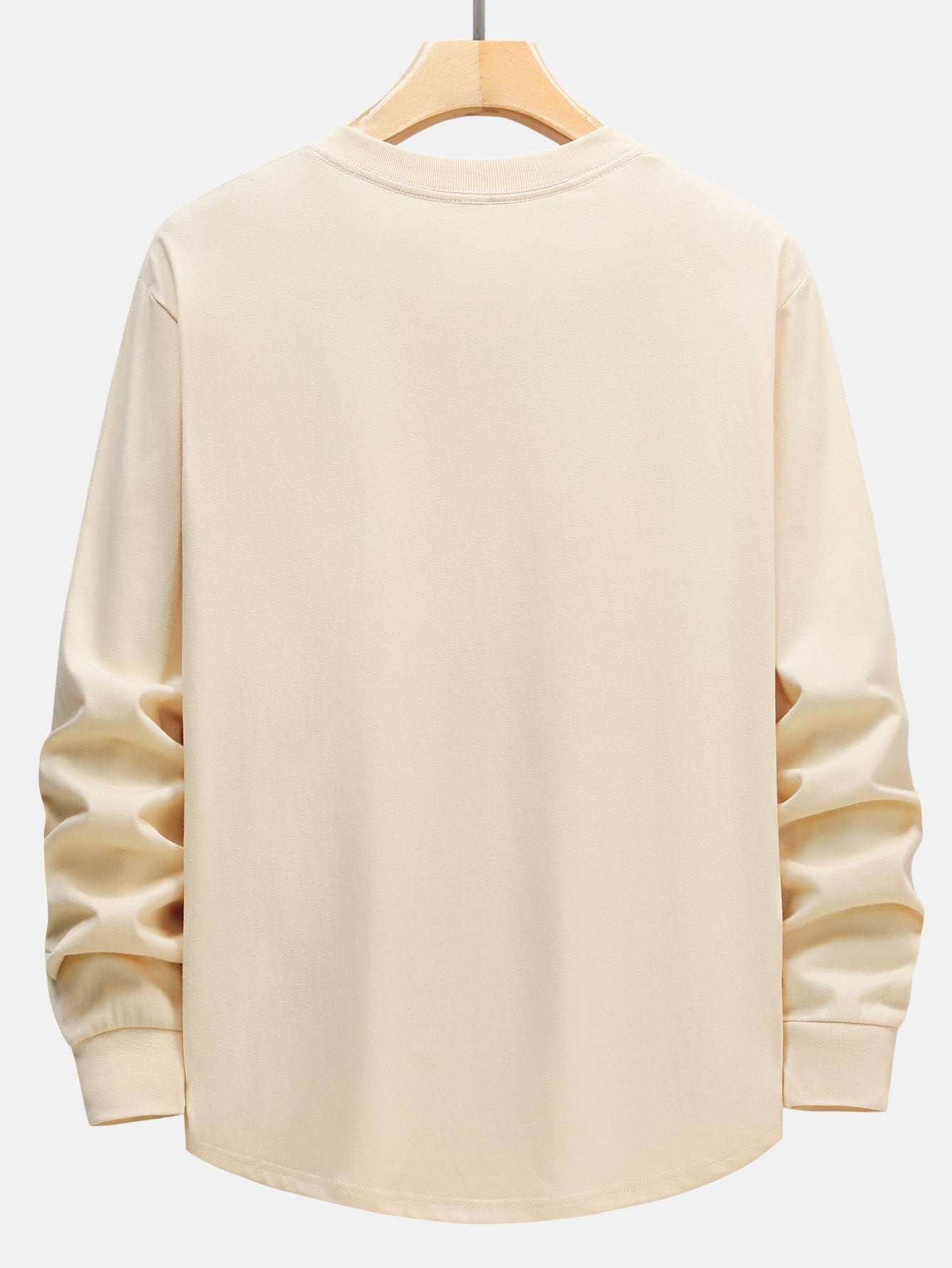 Basic Long Sleeve Heavy Weight Arc Hem T-Shirt - Naturzy