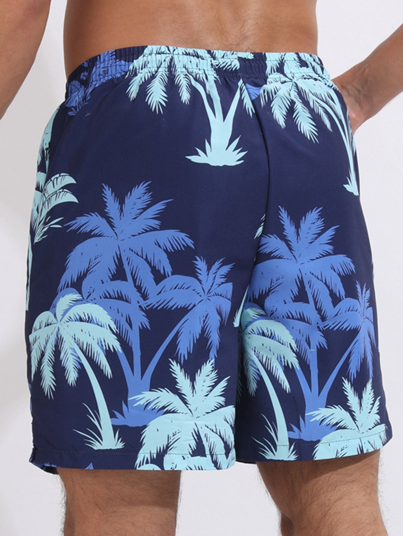 Palm Tree Print Swim Shorts With Compression Liner - Naturzy
