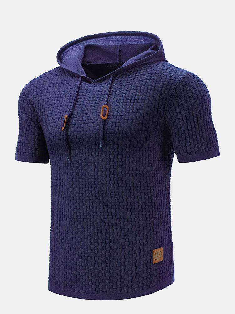 Slim Fit Short Sleeve Knit Hooded Sweater - Naturzy