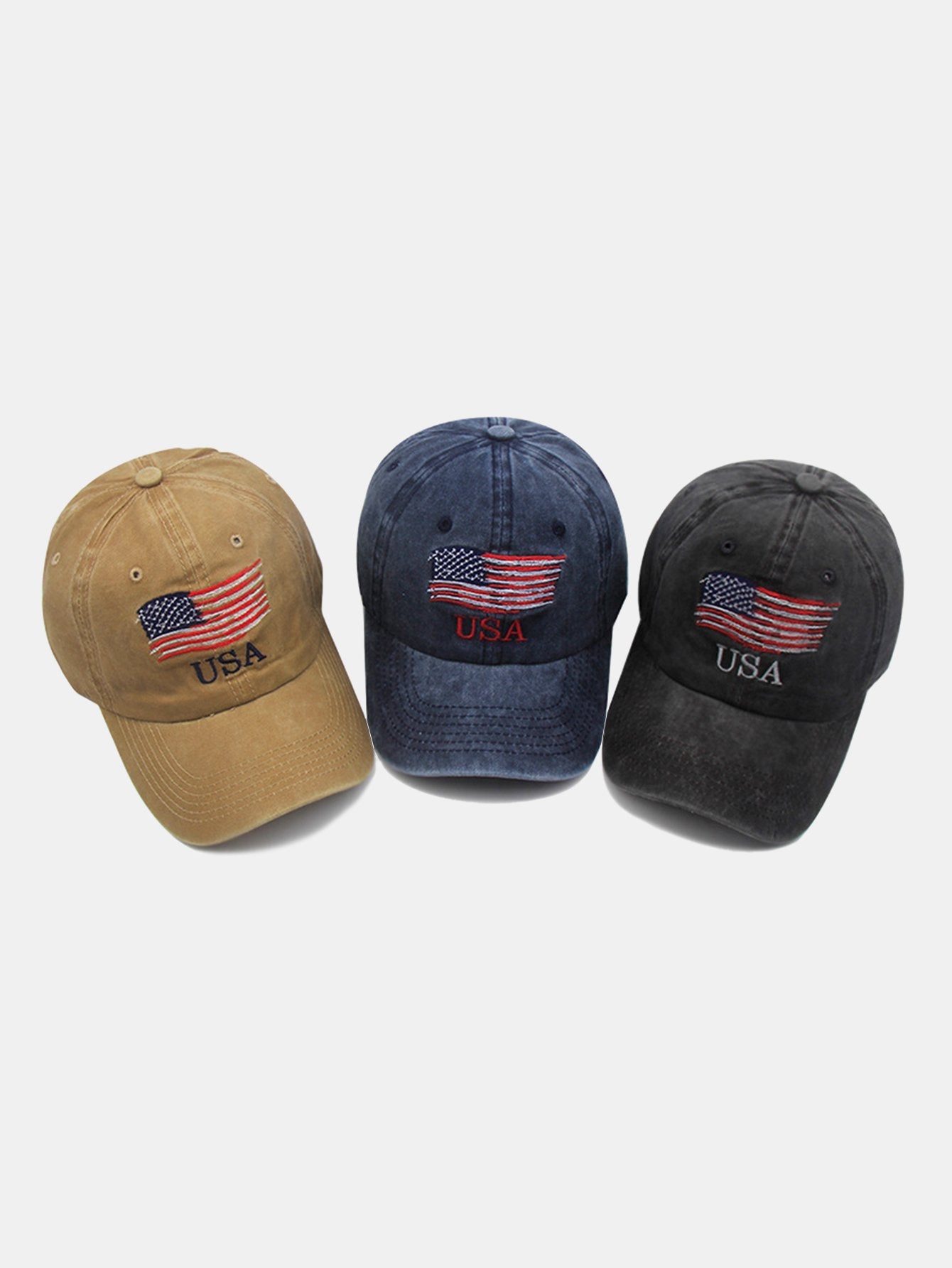USA Flag Embroidery Washed Distressed Cotton Baseball Cap - Naturzy