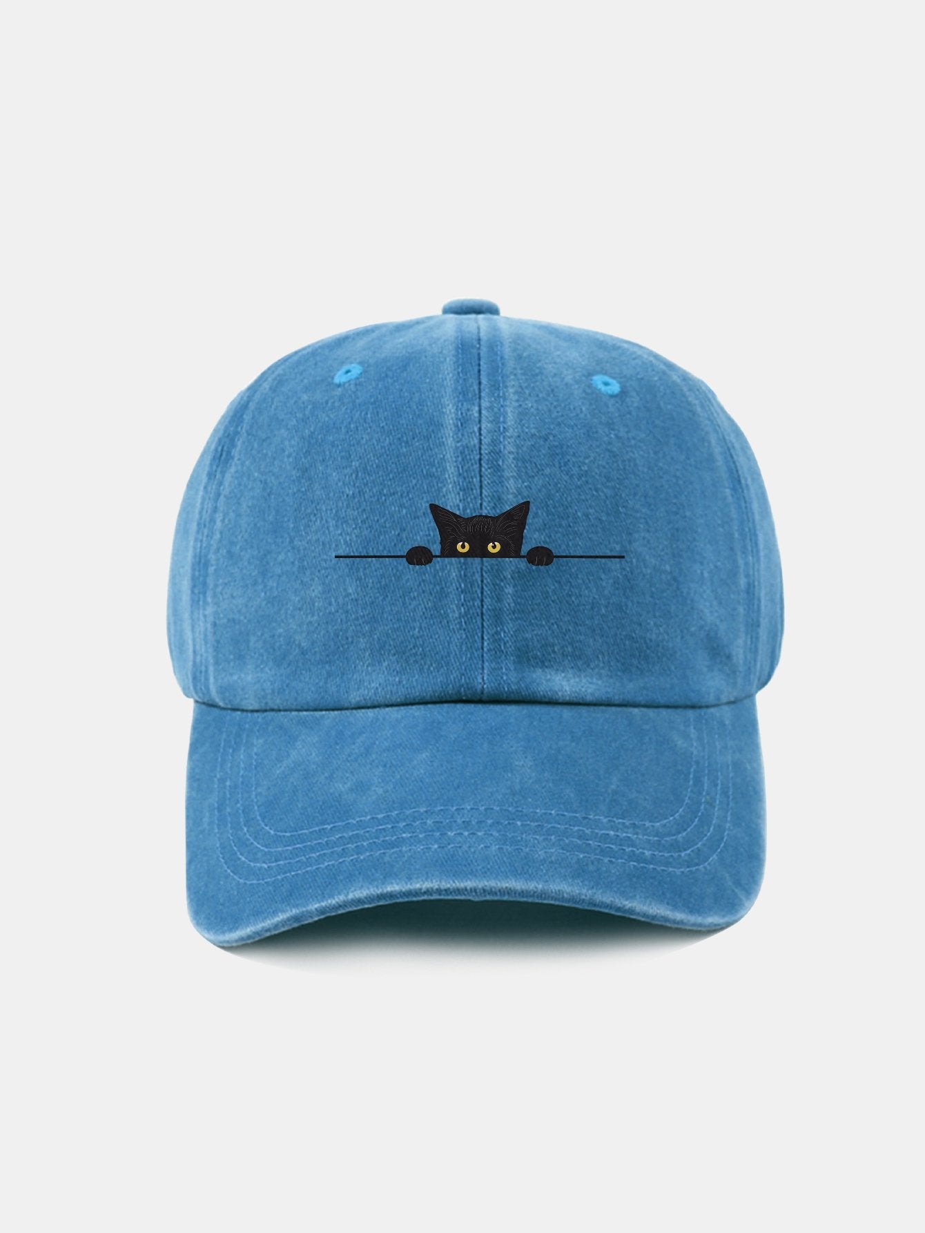 Black Cat Pattern Classic Retro Washed Distressed Cotton Baseball Cap - Naturzy