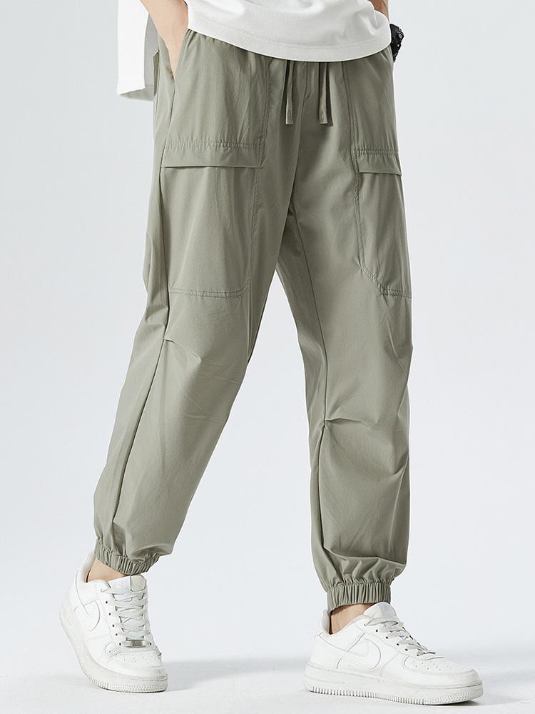 Elastic Waist Parachute Cargo Pants - Naturzy
