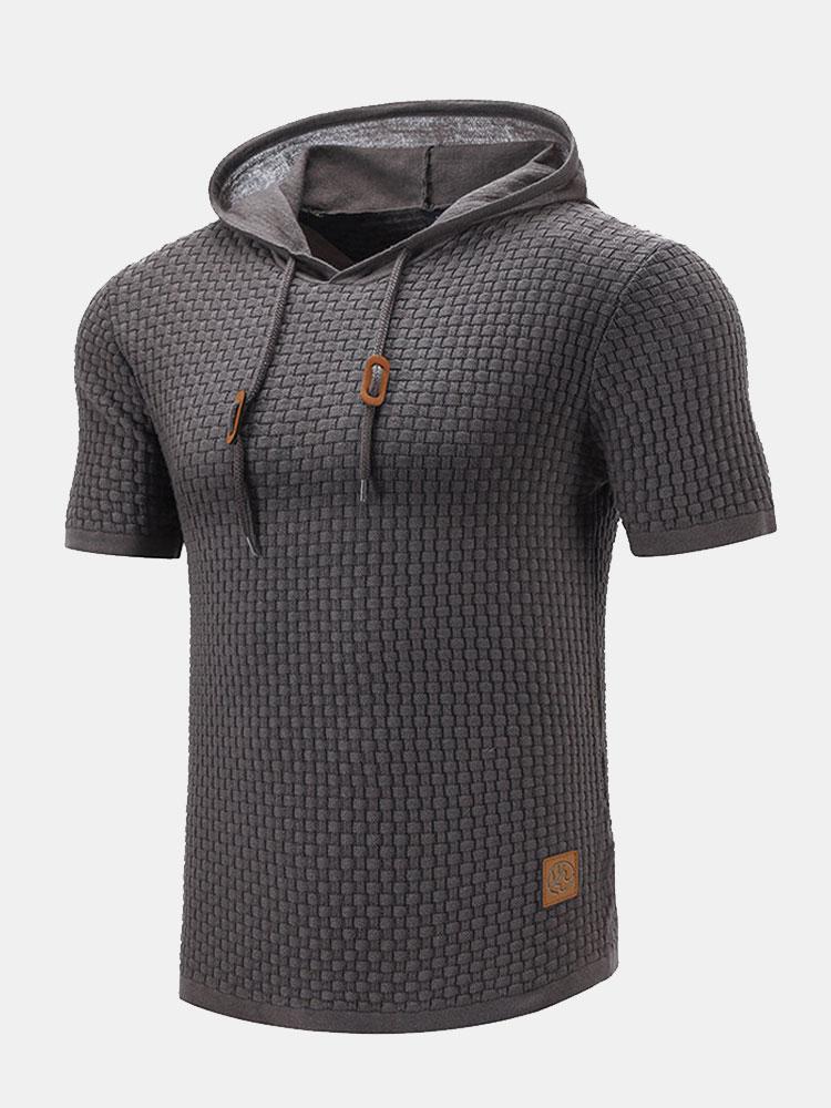 Slim Fit Short Sleeve Knit Hooded Sweater - Naturzy