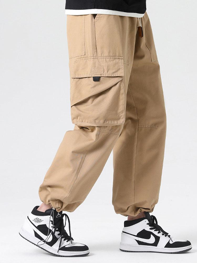 Elastic Drawstring Cuff Parachute Cargo Pants - Naturzy