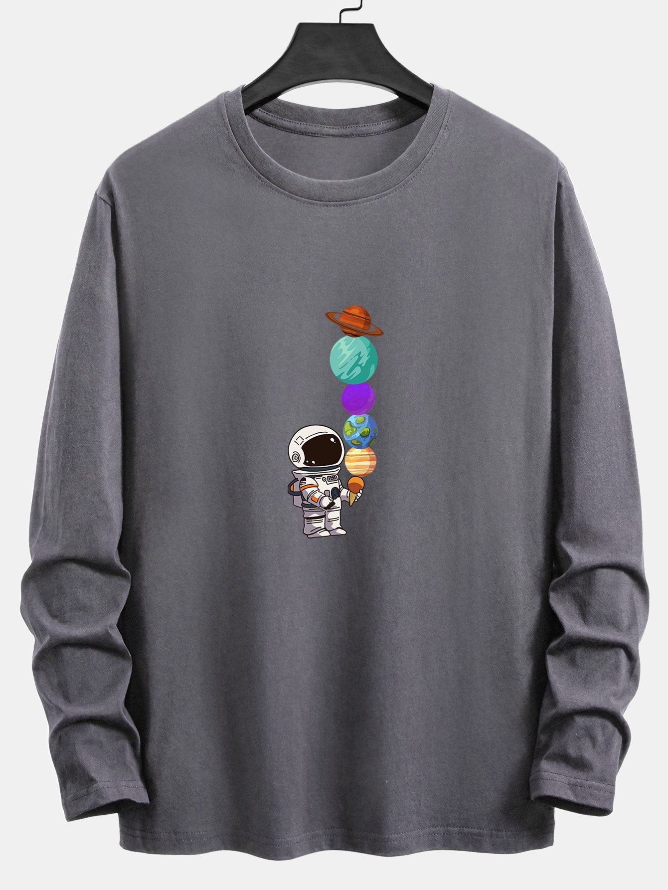 Long Sleeve Planet Astronaut Print Cotton T-Shirt - Naturzy