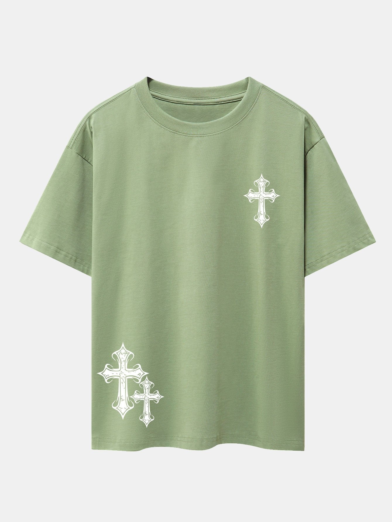 Cross Print Drop Shoulder Oversize T-Shirt - Naturzy