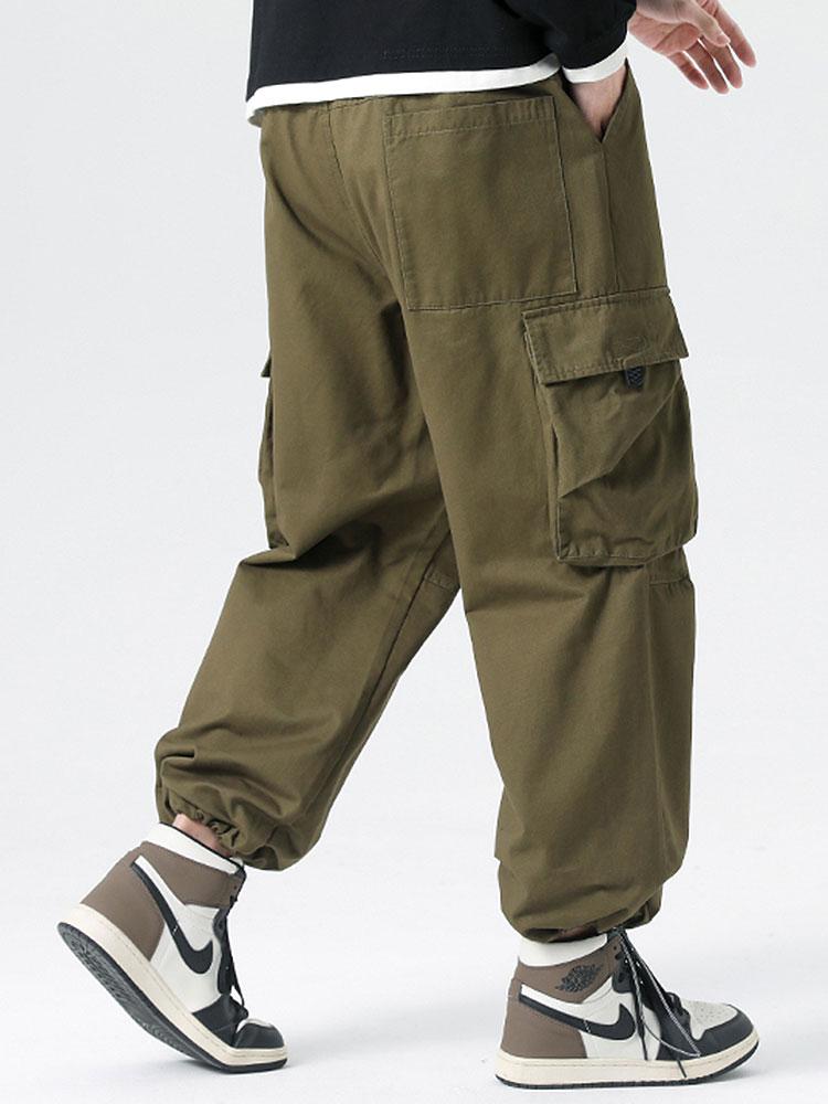 Elastic Drawstring Cuff Parachute Cargo Pants - Naturzy