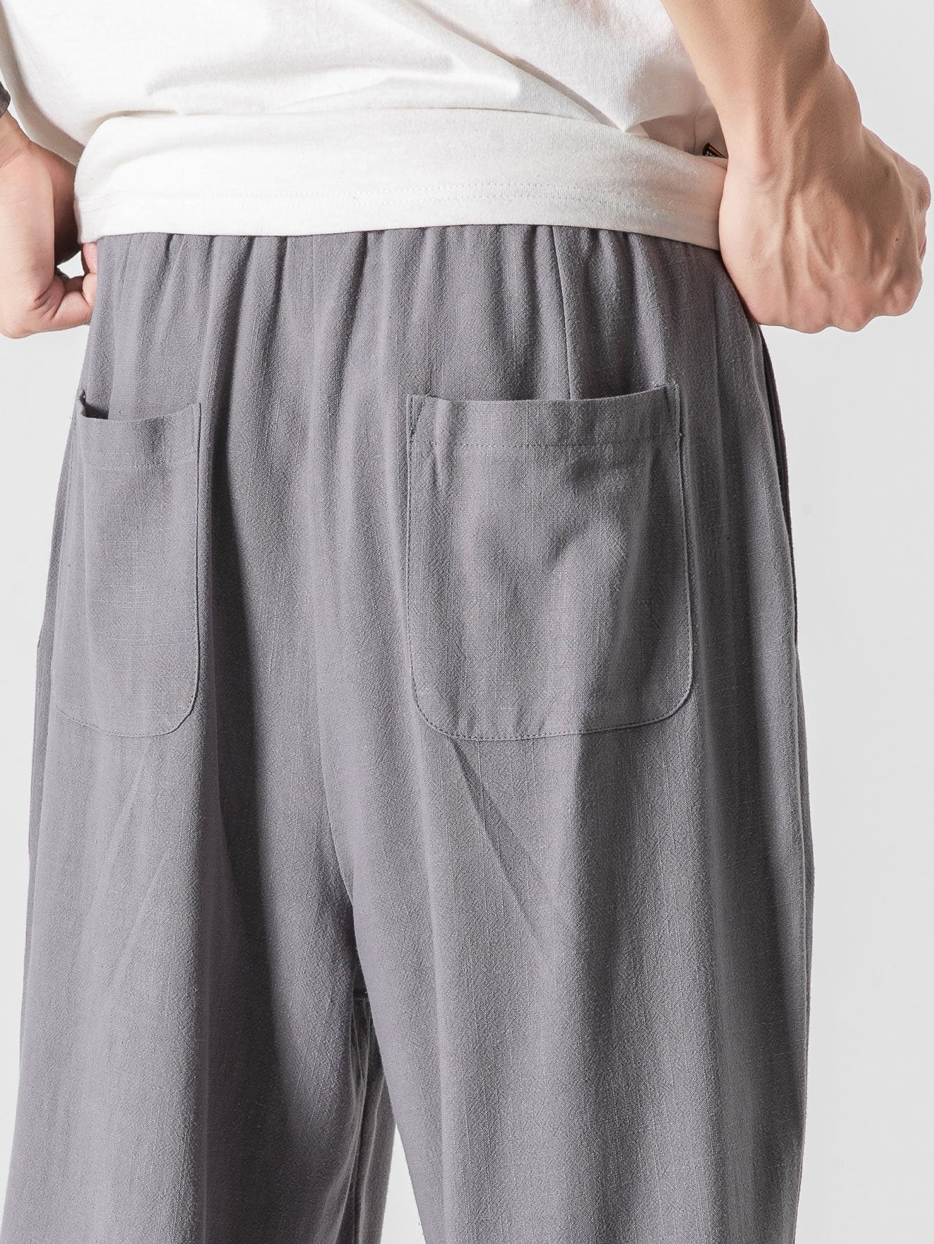 Linen And Cotton Blend Relax Fit Wide Leg Pants - Naturzy