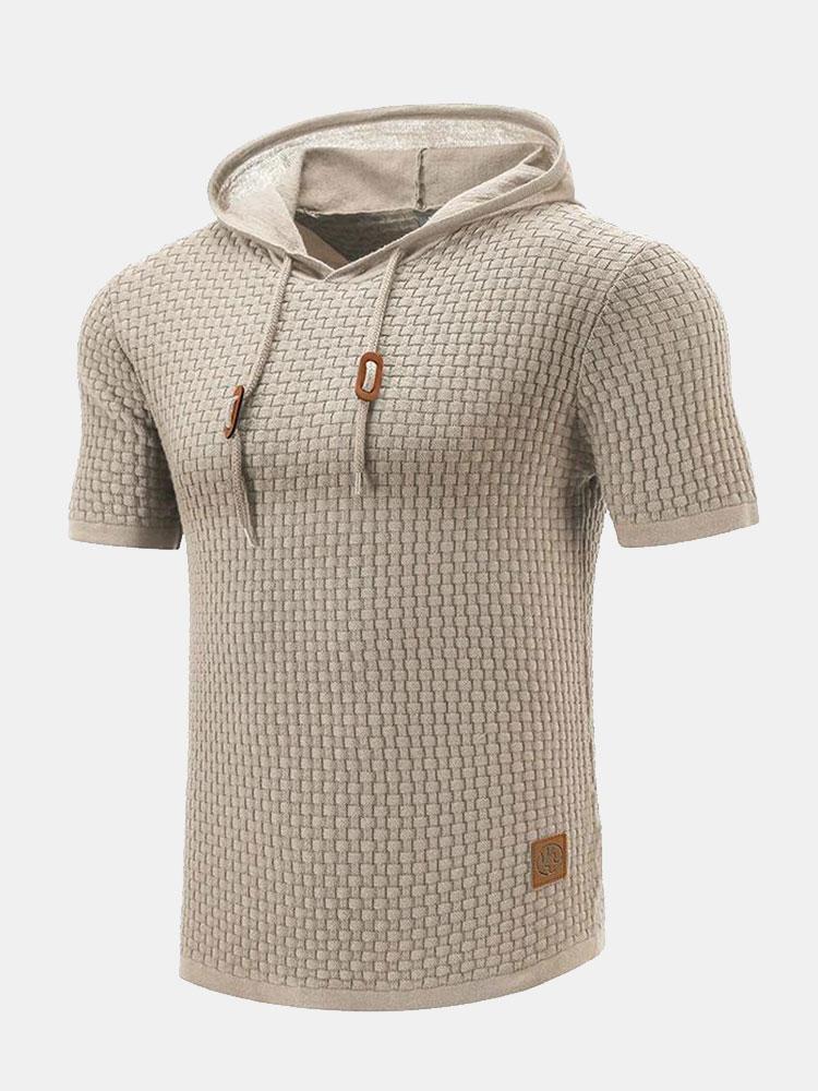 Slim Fit Short Sleeve Knit Hooded Sweater - Naturzy