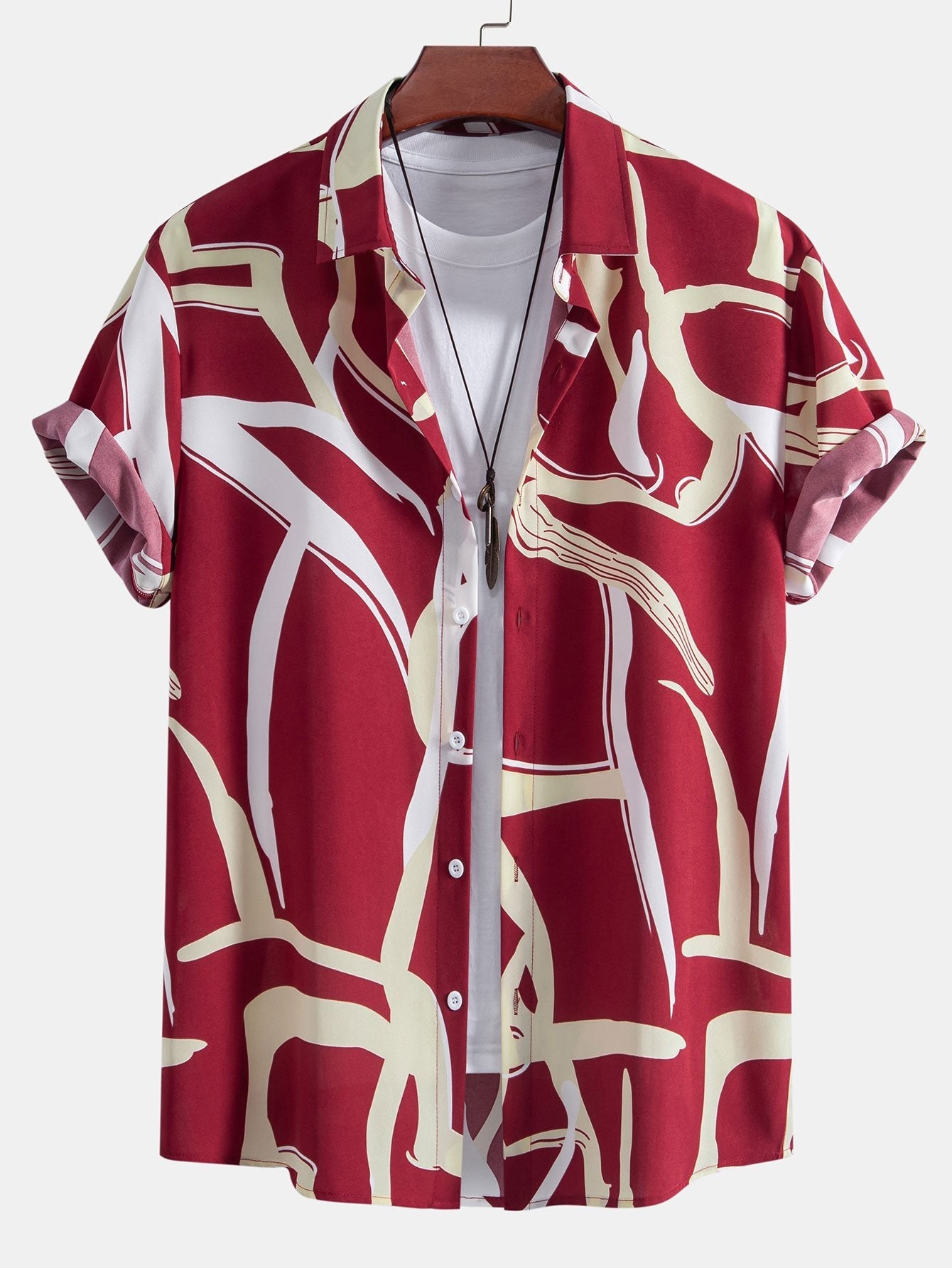 Abstract Print Button Up Shirt - Naturzy