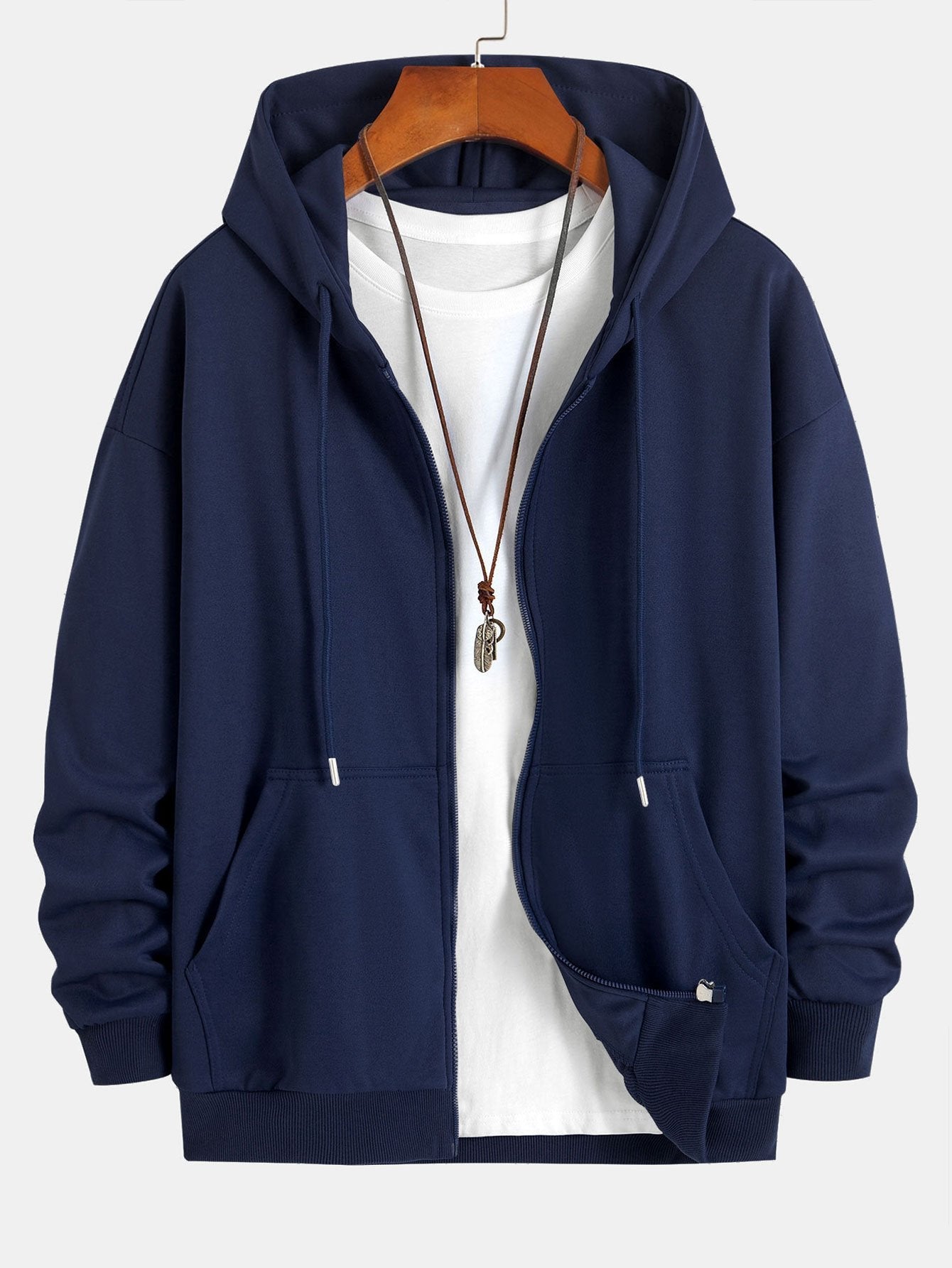 Basic Relax Fit Zip Hoodie - Naturzy