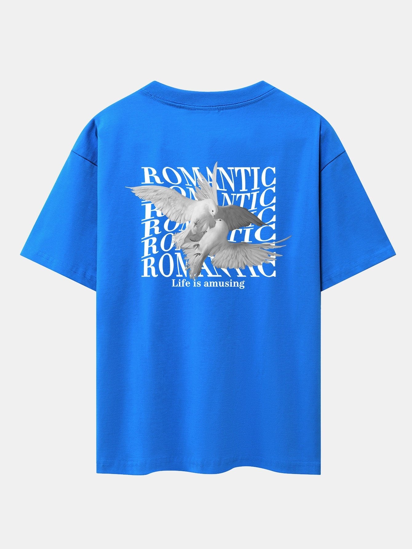 Romantic Doves Back Print Drop Shoulder Oversize T-Shirt - Naturzy