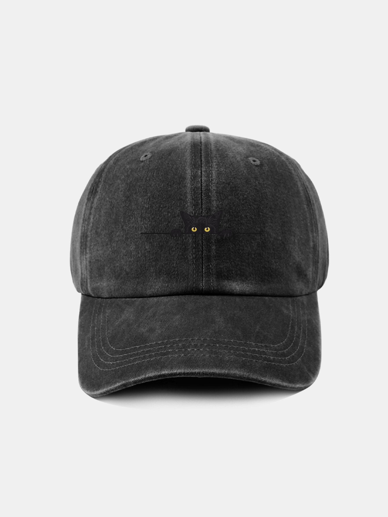Black Cat Pattern Classic Retro Washed Distressed Cotton Baseball Cap - Naturzy