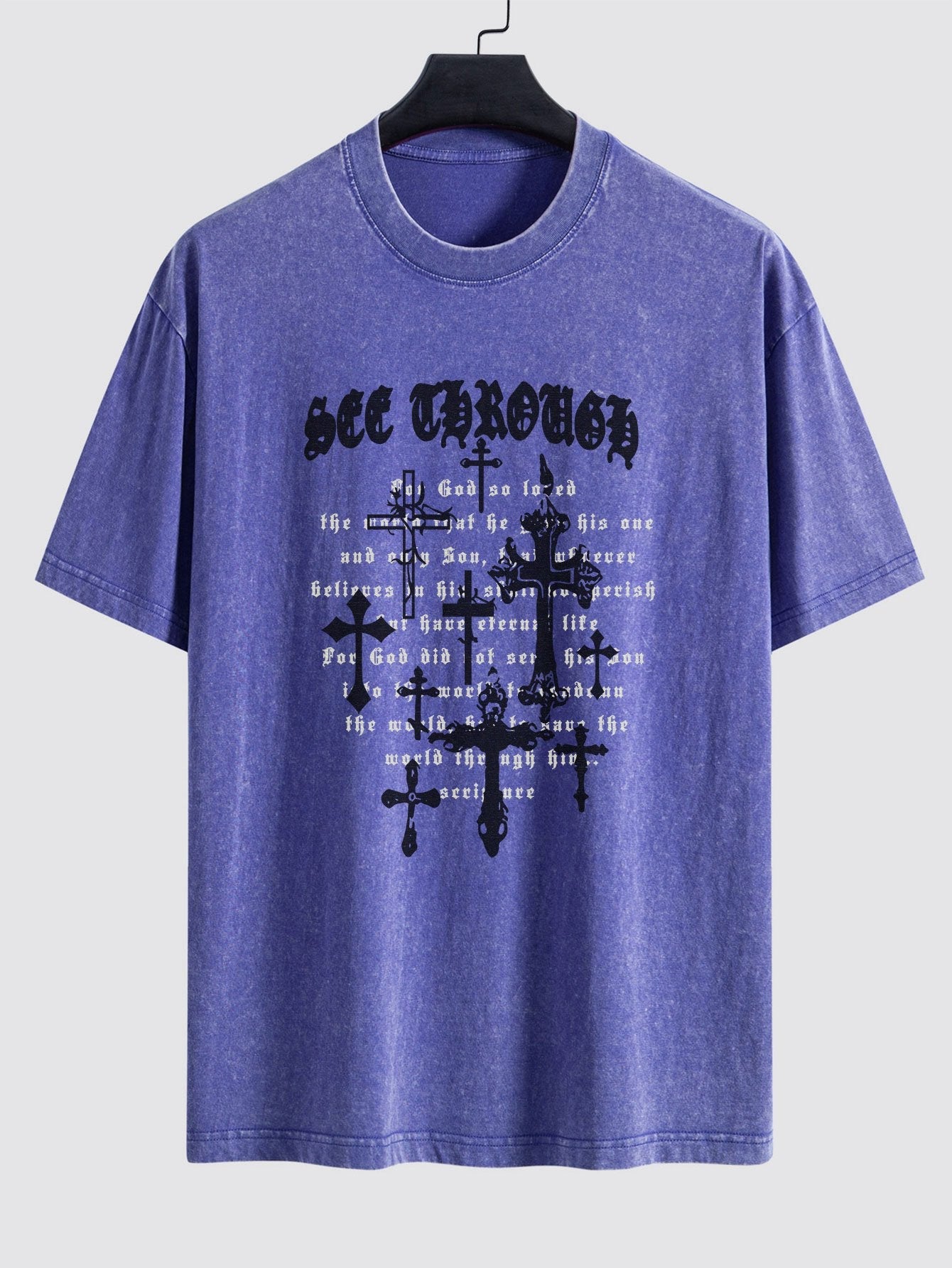 Cross Slogan Print Washed Distressed Drop Shoulder T-Shirt - Naturzy
