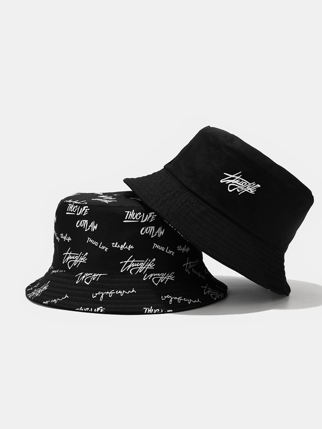 Double Side Reversible Slogan Pattern Bucket Hat - Naturzy