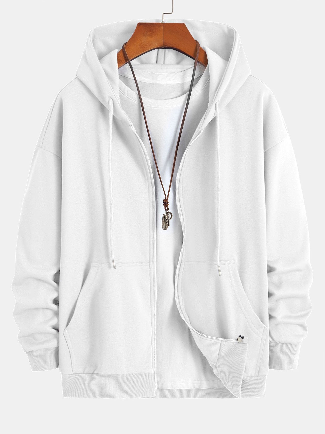 Basic Relax Fit Zip Hoodie - Naturzy