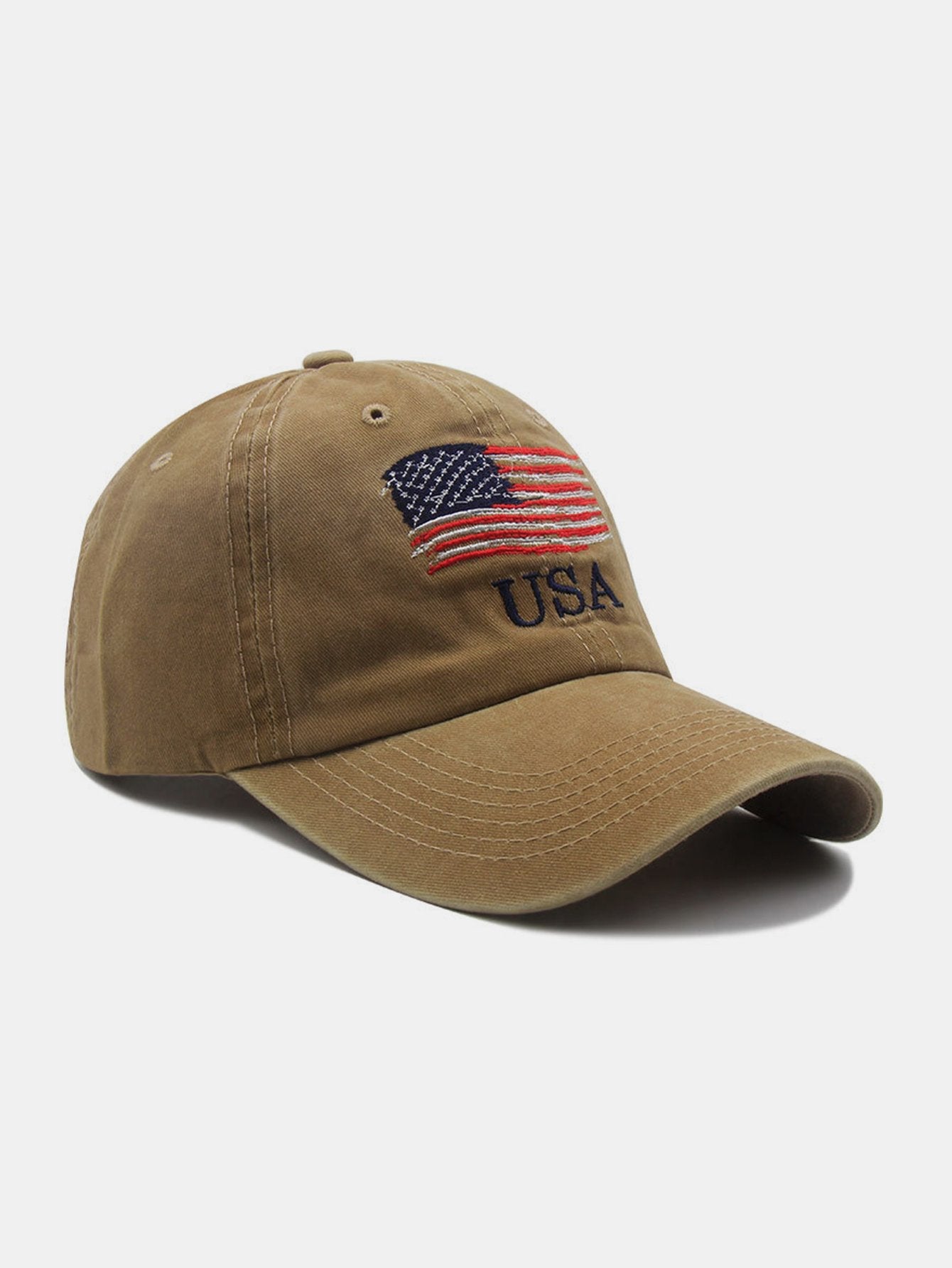 USA Flag Embroidery Washed Distressed Cotton Baseball Cap - Naturzy