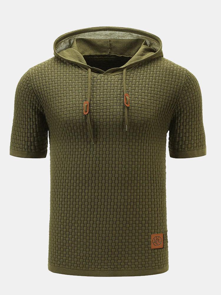 Slim Fit Short Sleeve Knit Hooded Sweater - Naturzy