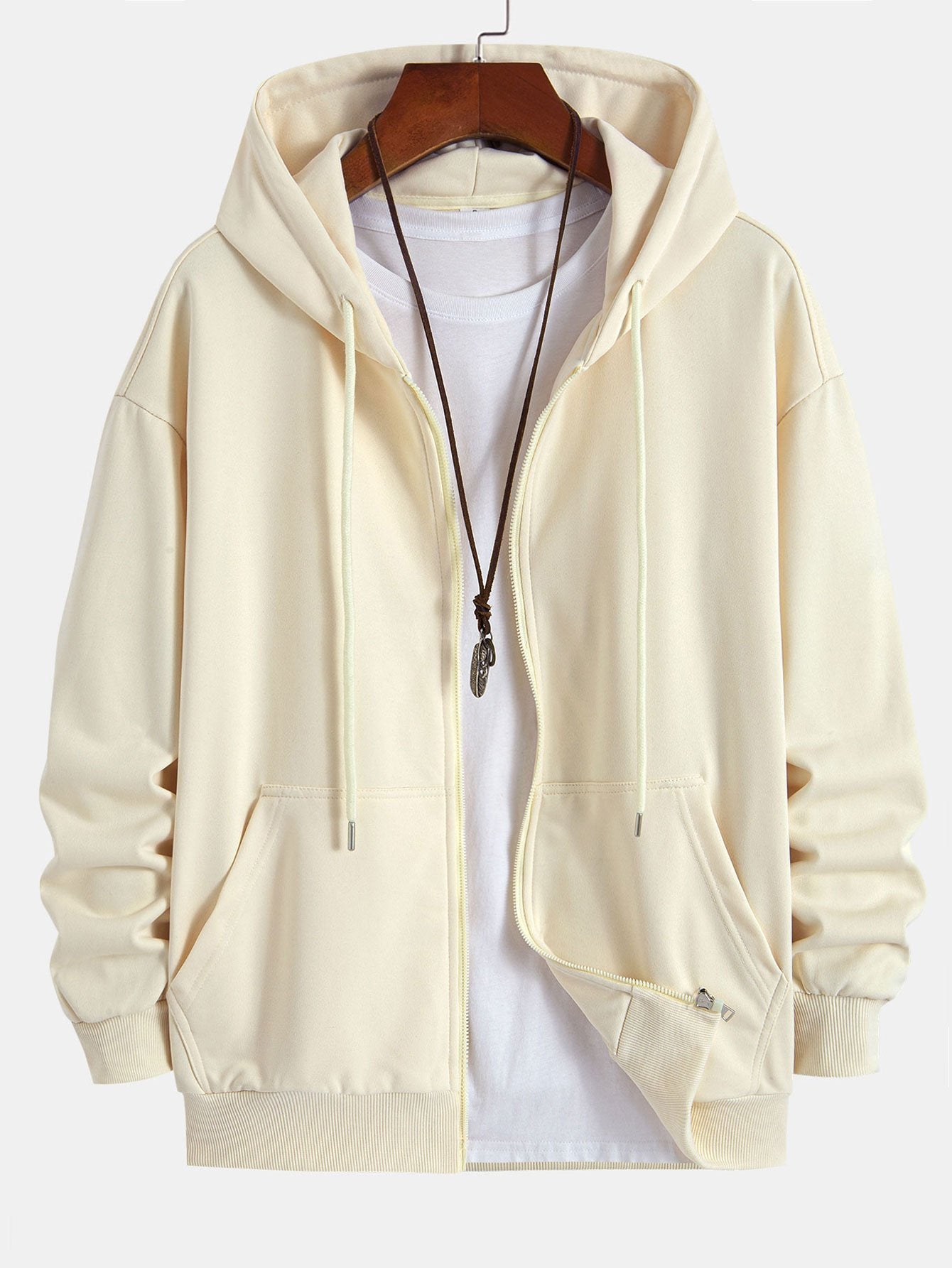 Basic Relax Fit Zip Hoodie - Naturzy