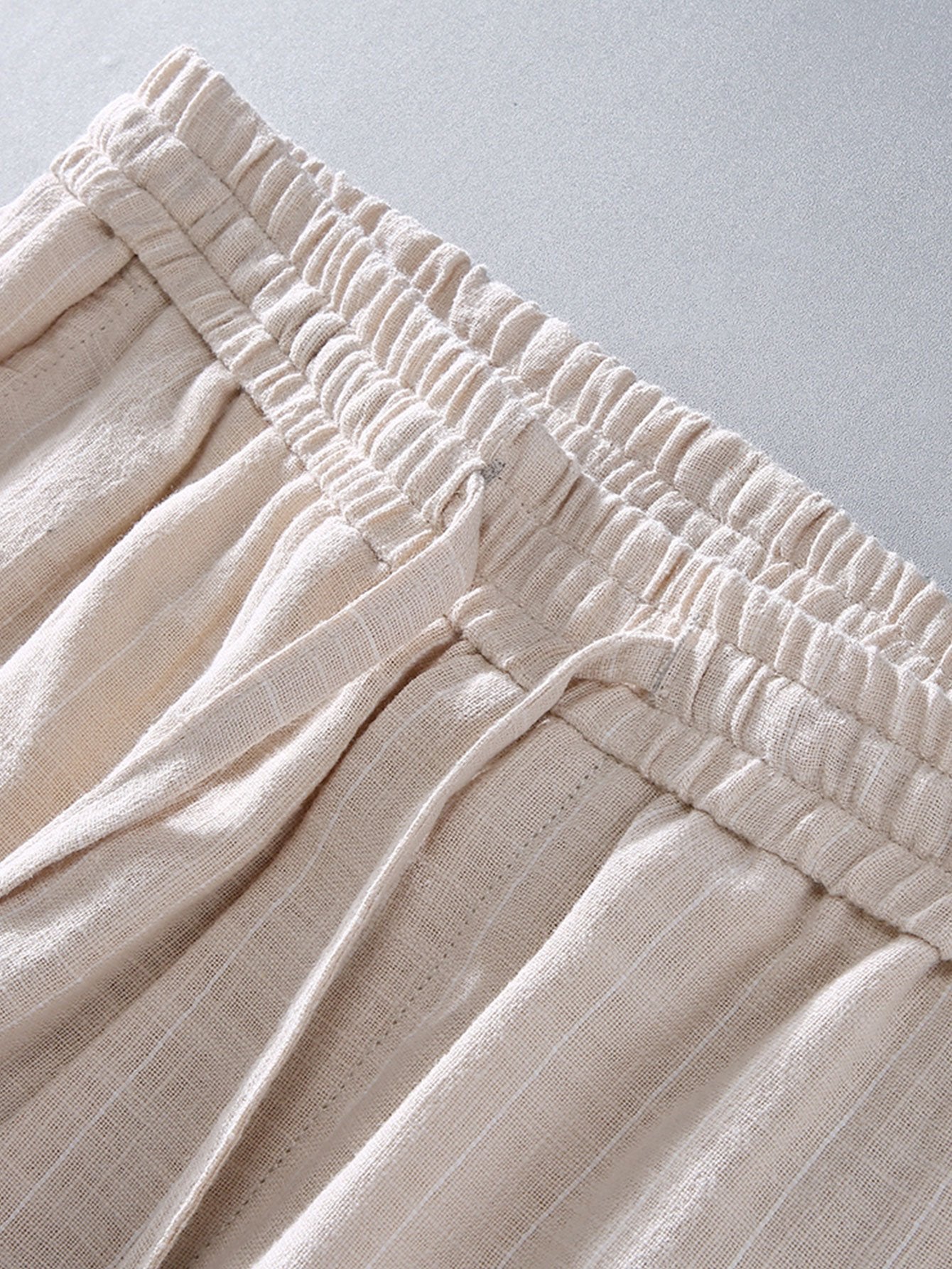 Striped Linen Cotton Blend Cropped Pants - Naturzy