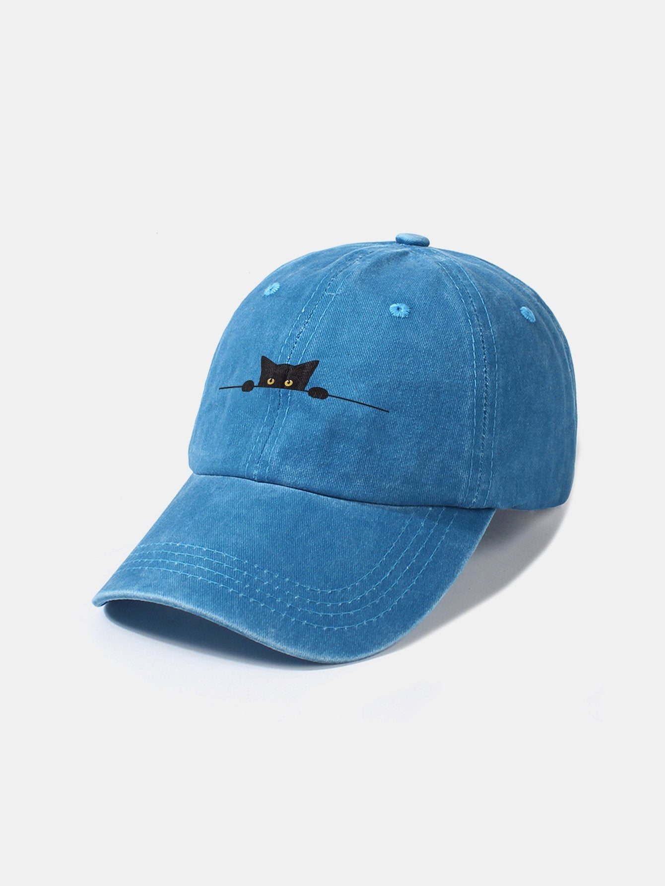 Black Cat Pattern Classic Retro Washed Distressed Cotton Baseball Cap - Naturzy