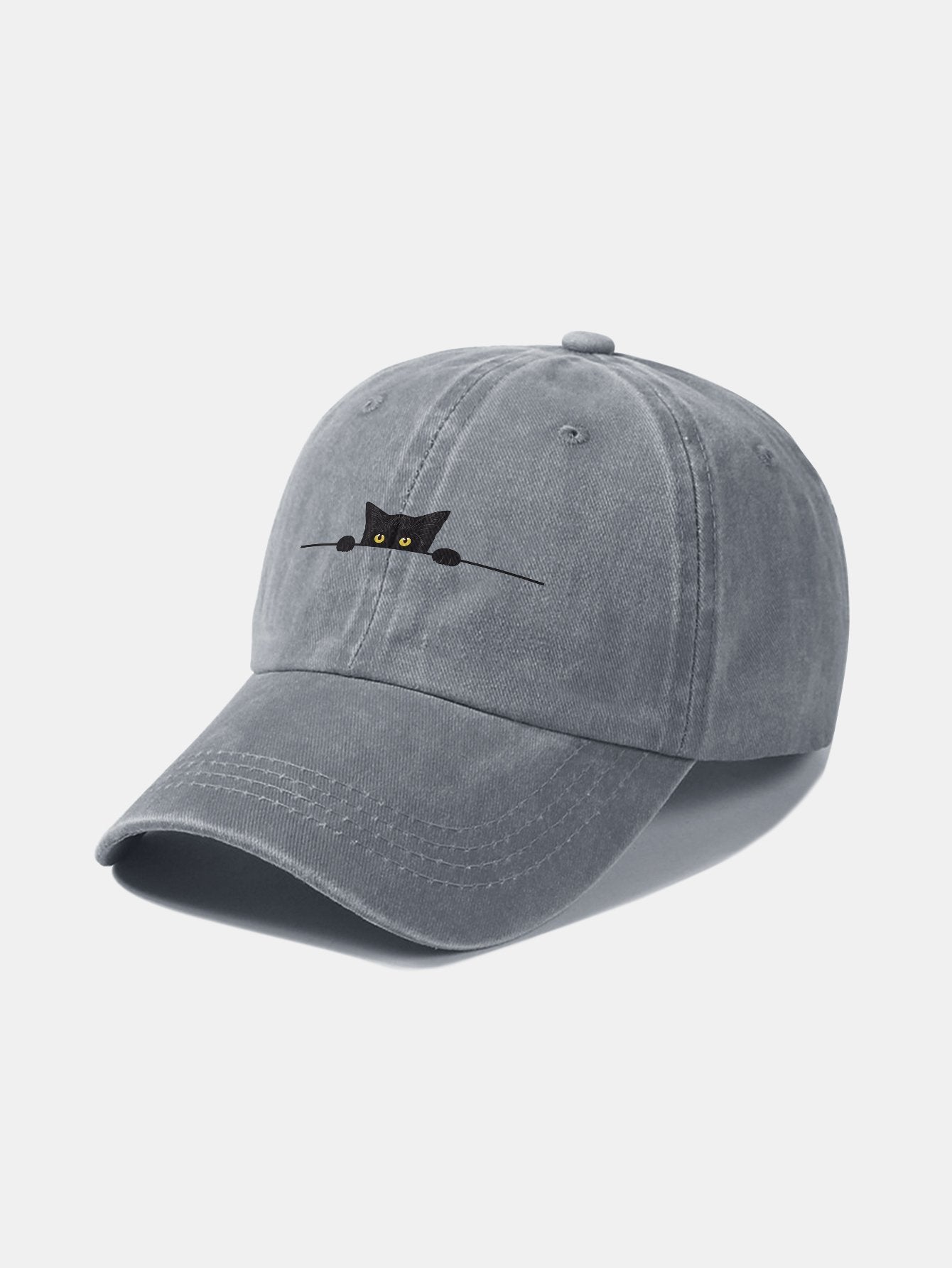 Black Cat Pattern Classic Retro Washed Distressed Cotton Baseball Cap - Naturzy