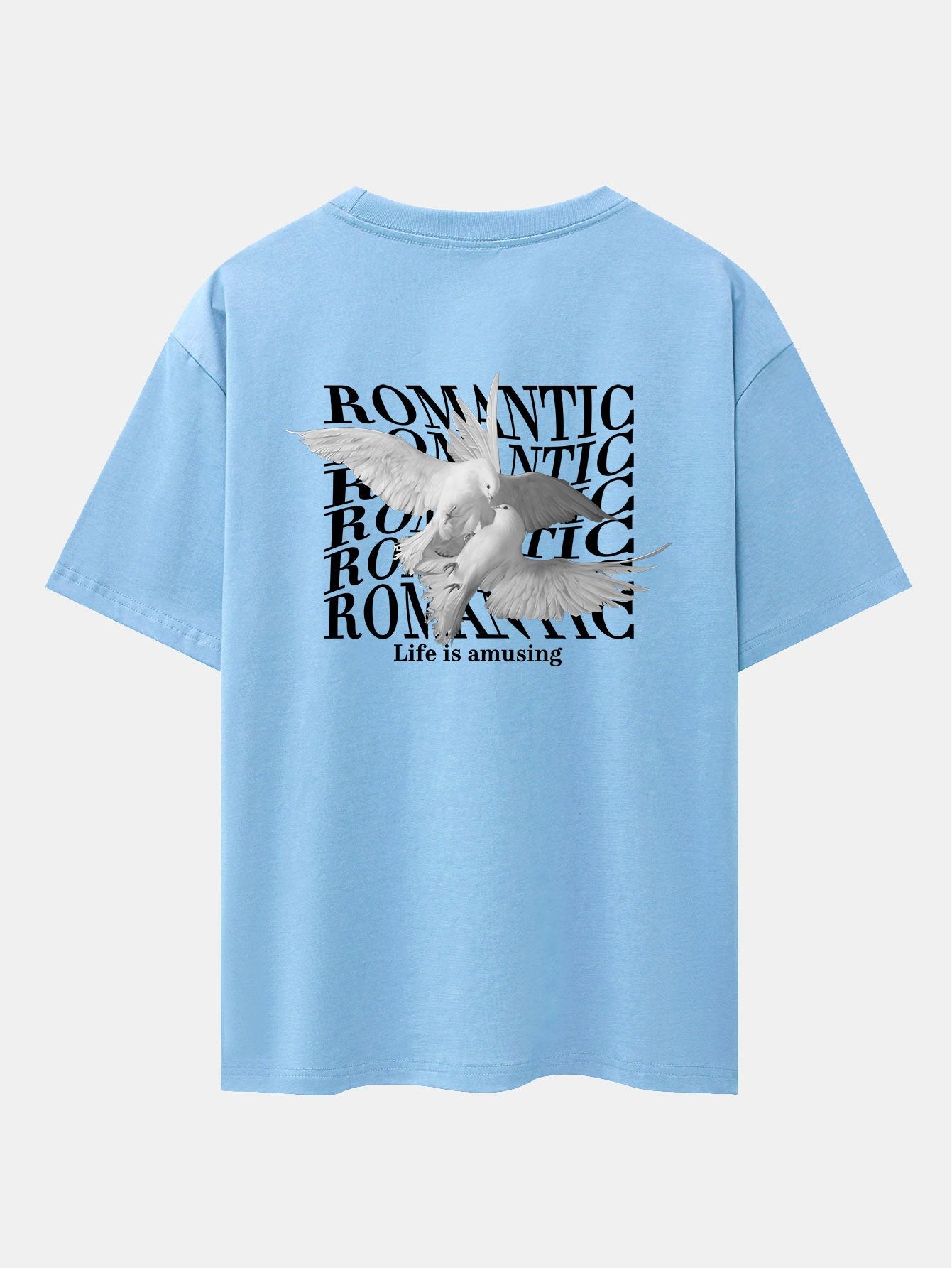 Romantic Doves Back Print Drop Shoulder Oversize T-Shirt - Naturzy