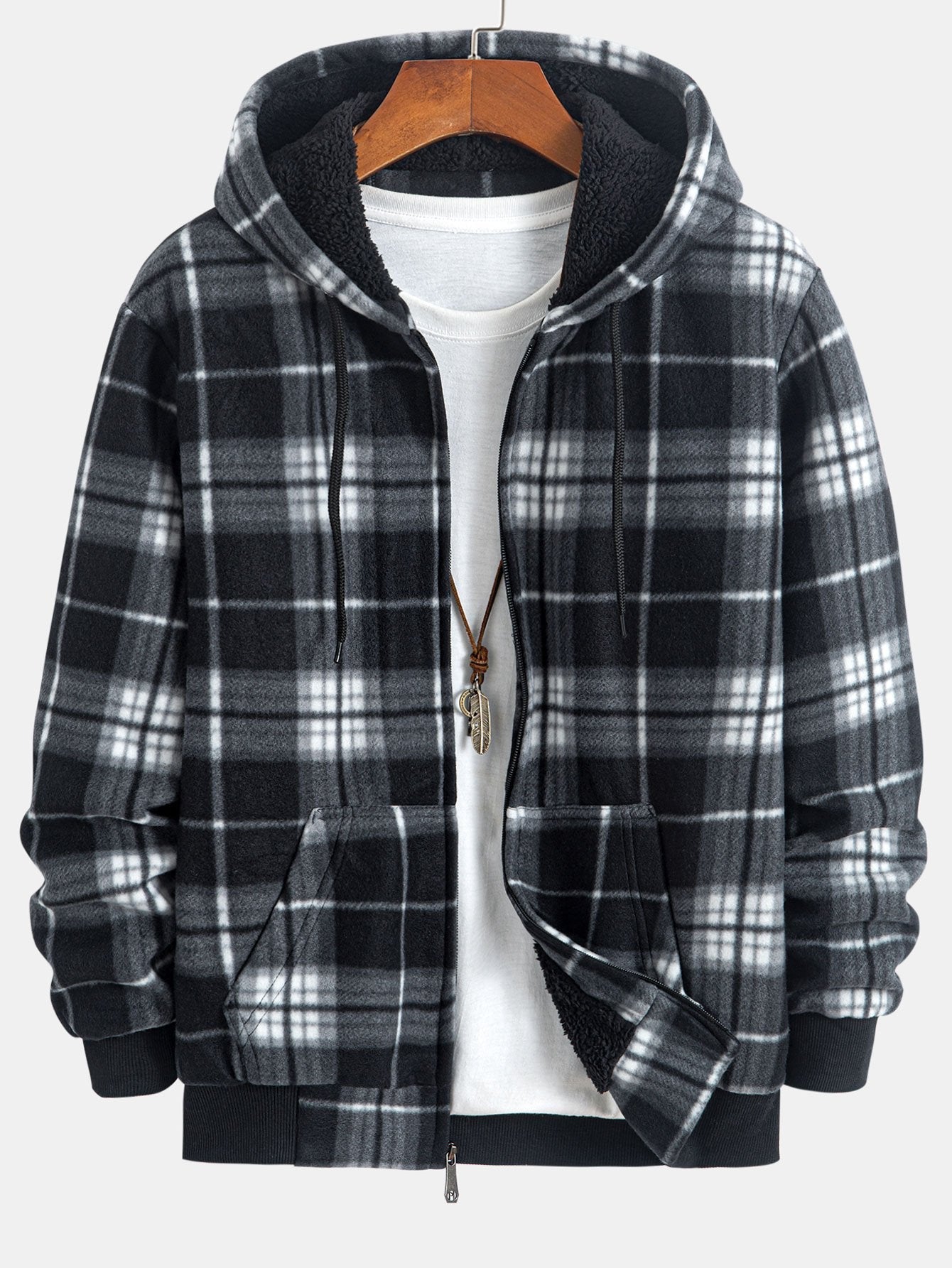 Teddy Fleece Lined Flannel Plaid Hoodie - Naturzy