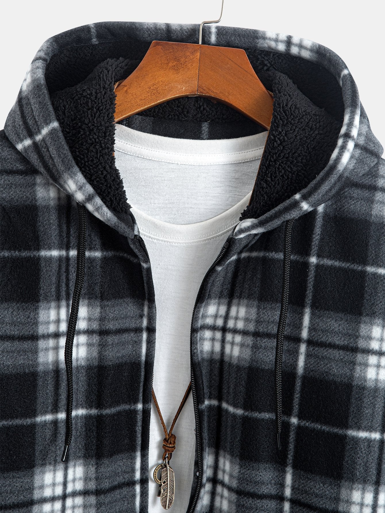 Teddy Fleece Lined Flannel Plaid Hoodie - Naturzy