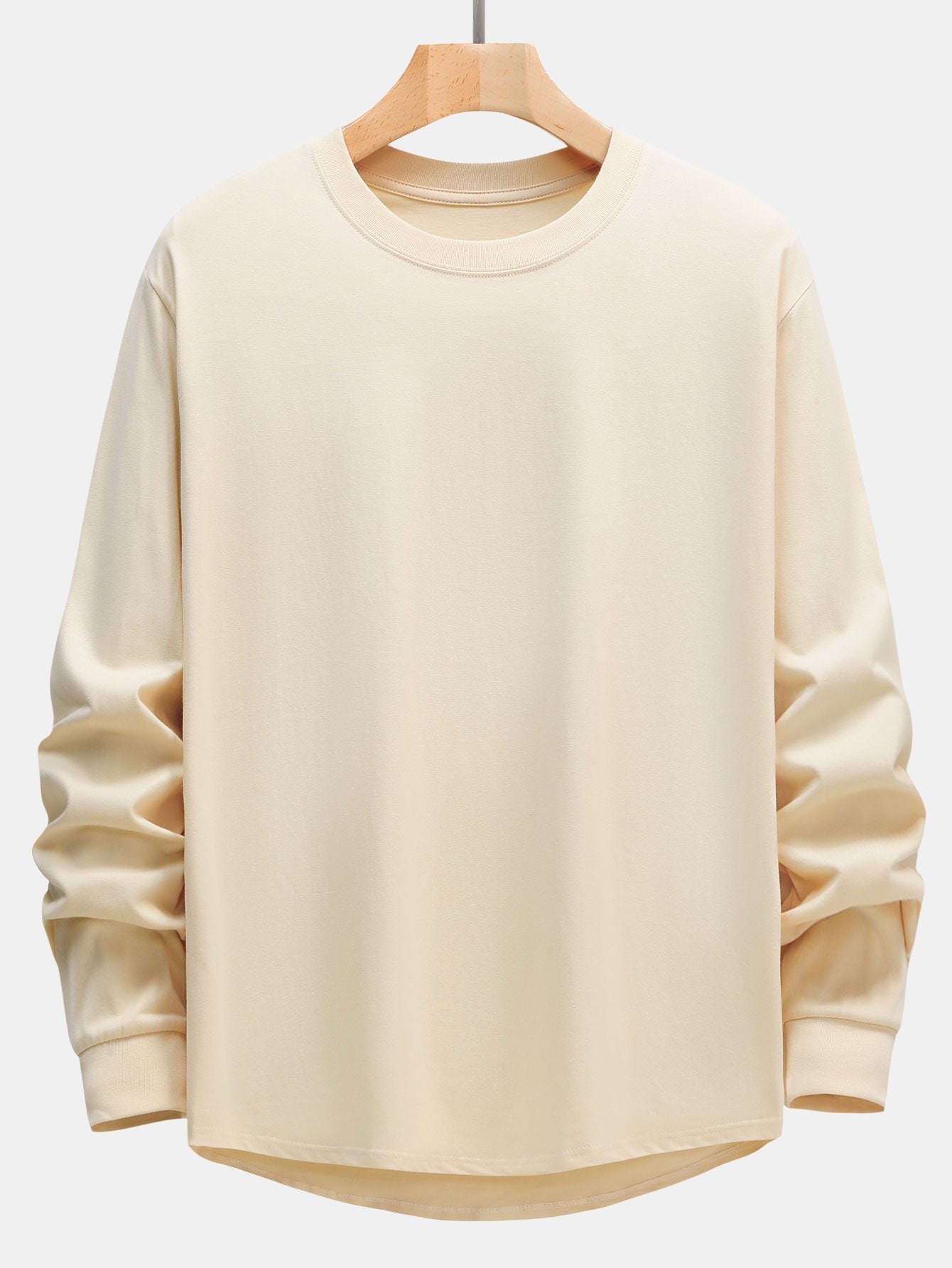Basic Long Sleeve Heavy Weight Arc Hem T-Shirt - Naturzy