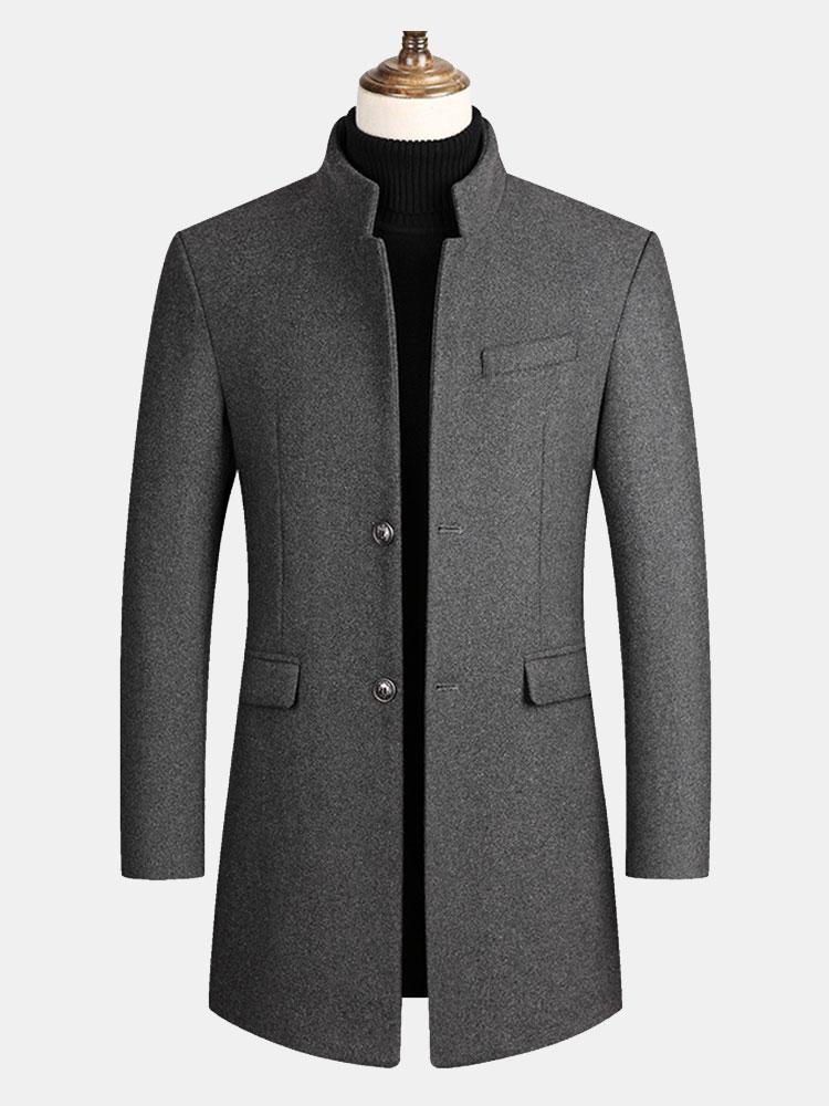 Stand Collar Woolen Overcoat - Naturzy