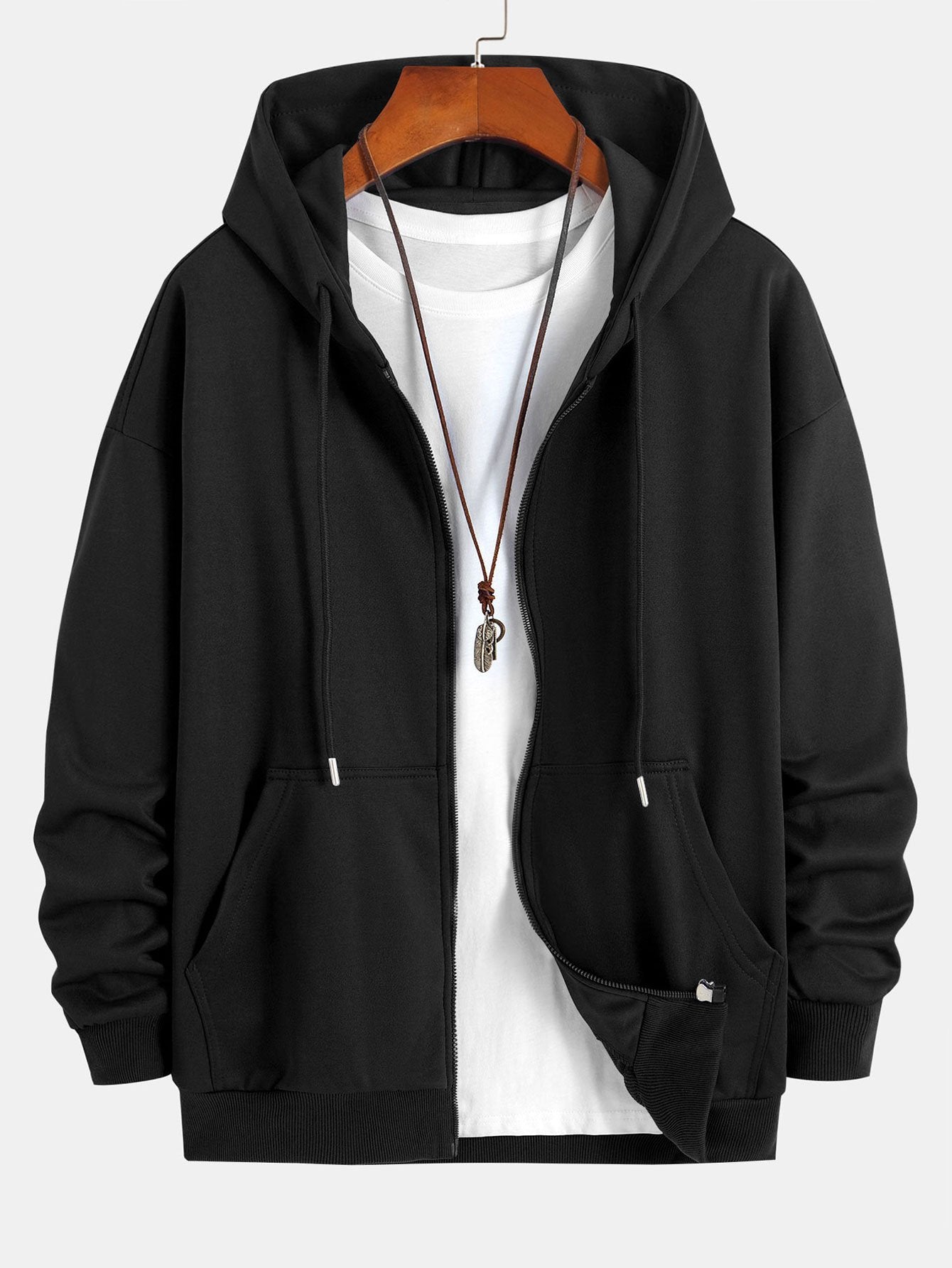 Basic Relax Fit Zip Hoodie - Naturzy