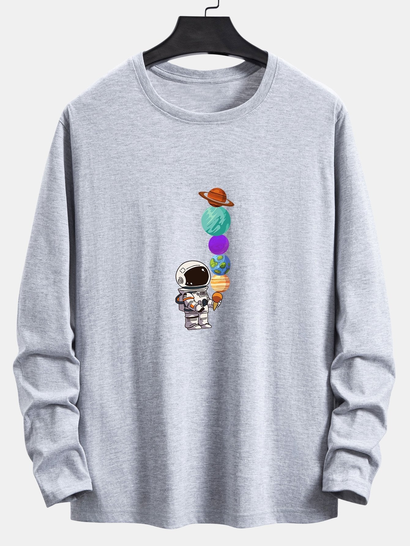 Long Sleeve Planet Astronaut Print Cotton T-Shirt - Naturzy