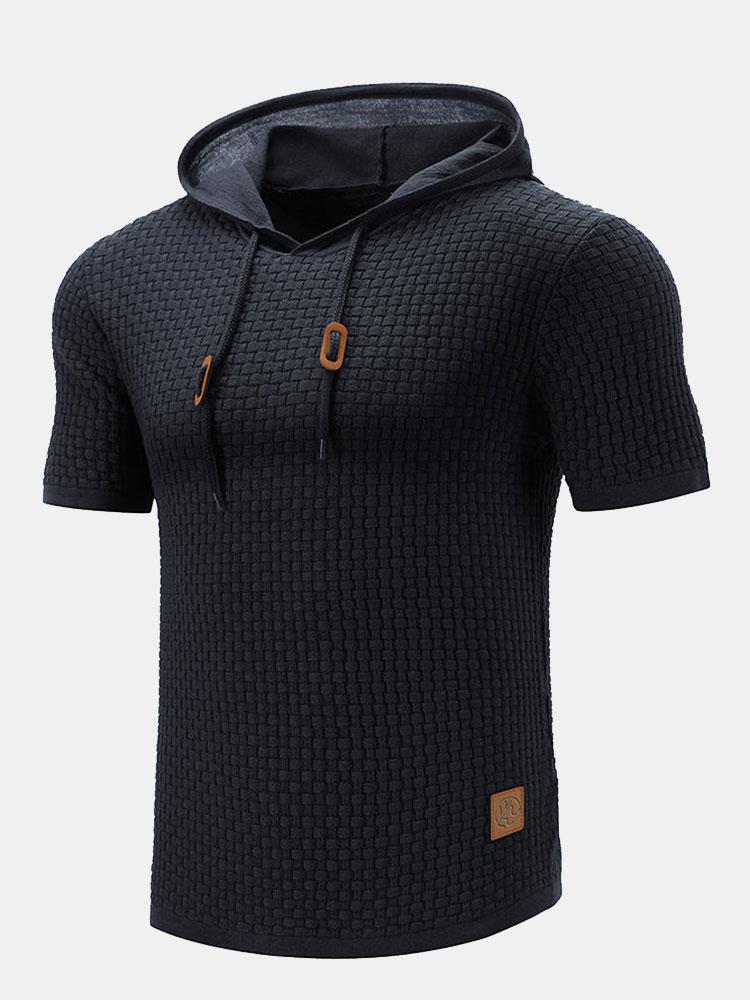 Slim Fit Short Sleeve Knit Hooded Sweater - Naturzy