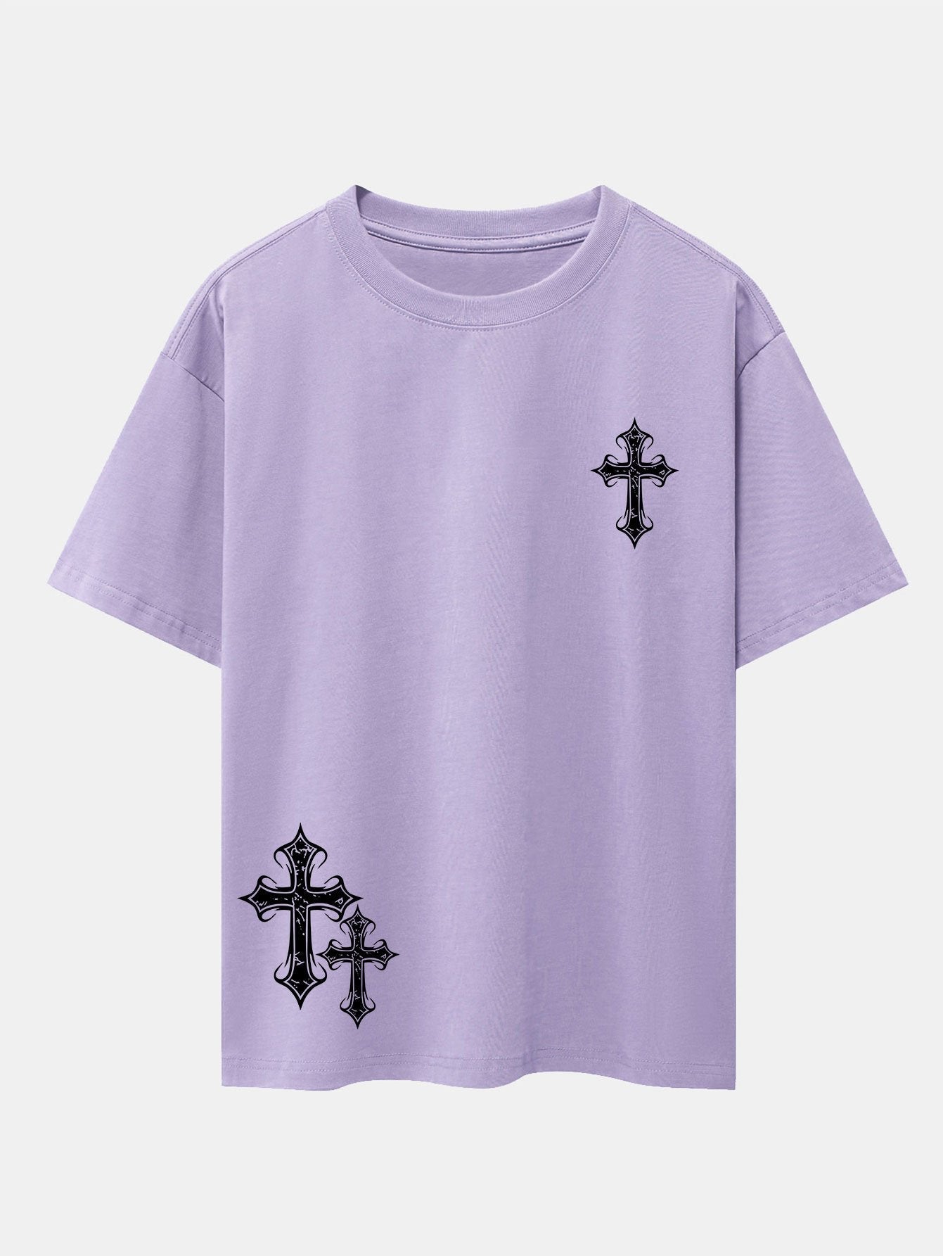 Cross Print Drop Shoulder Oversize T-Shirt - Naturzy