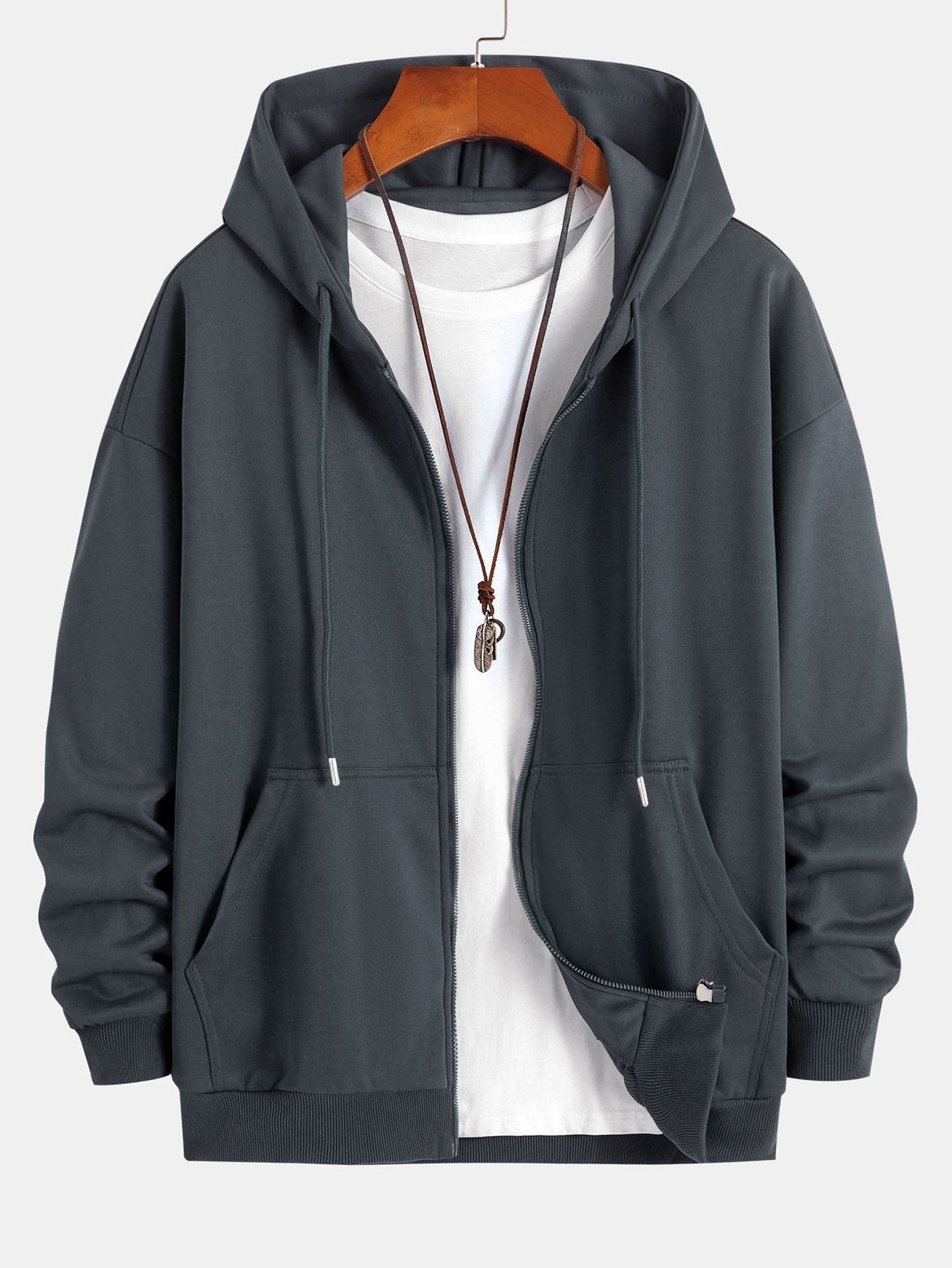 Basic Relax Fit Zip Hoodie - Naturzy
