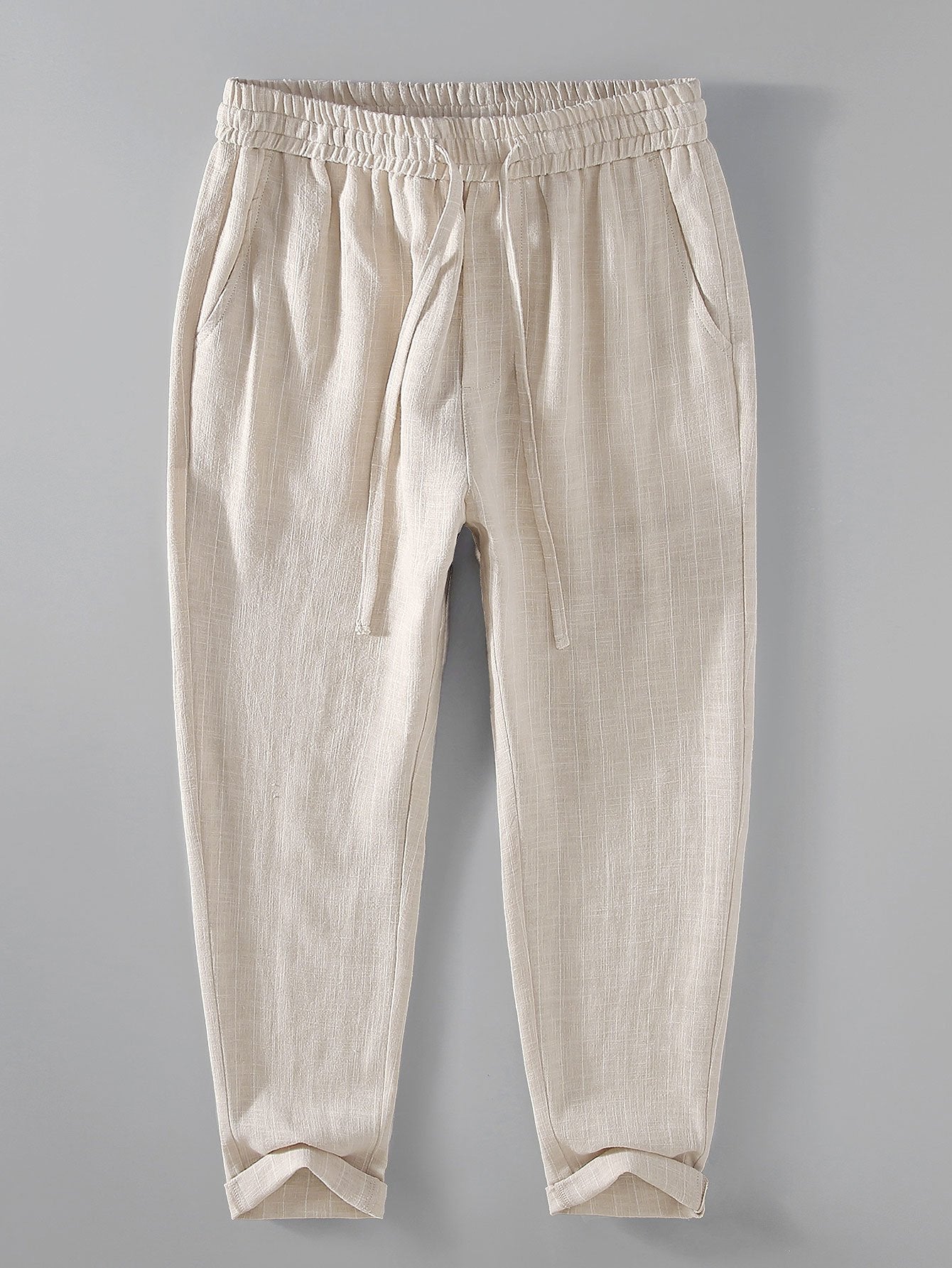 Striped Linen Cotton Blend Cropped Pants - Naturzy