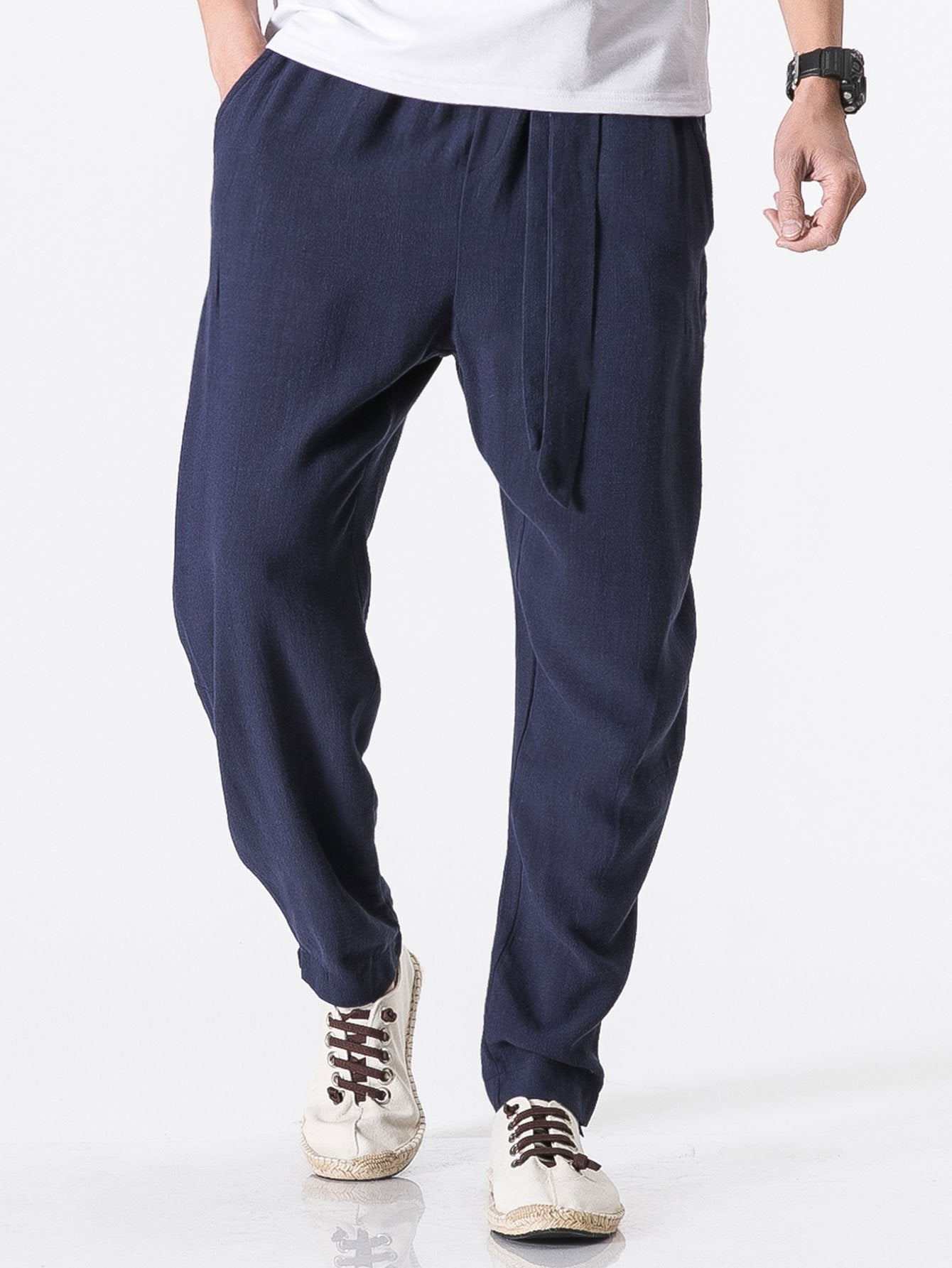 Detachable Belt Relax Fit Linen And Cotton Blend Harem Pants - Naturzy