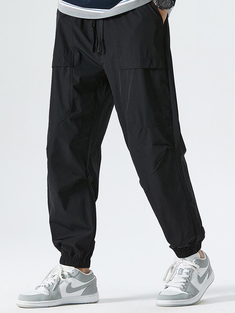 Elastic Waist Parachute Cargo Pants - Naturzy