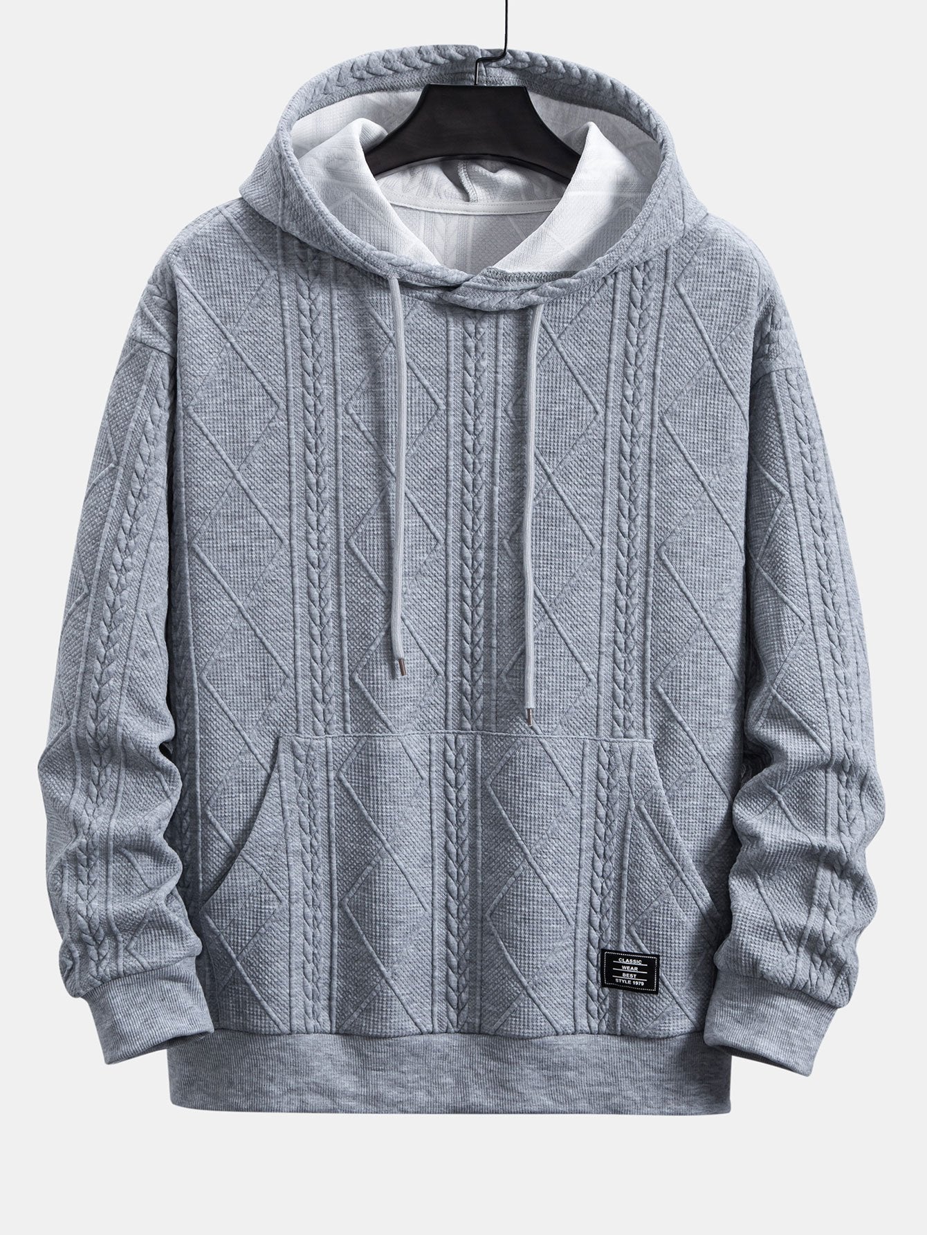 Relax Fit Geometric Jacquard Hoodie - Naturzy