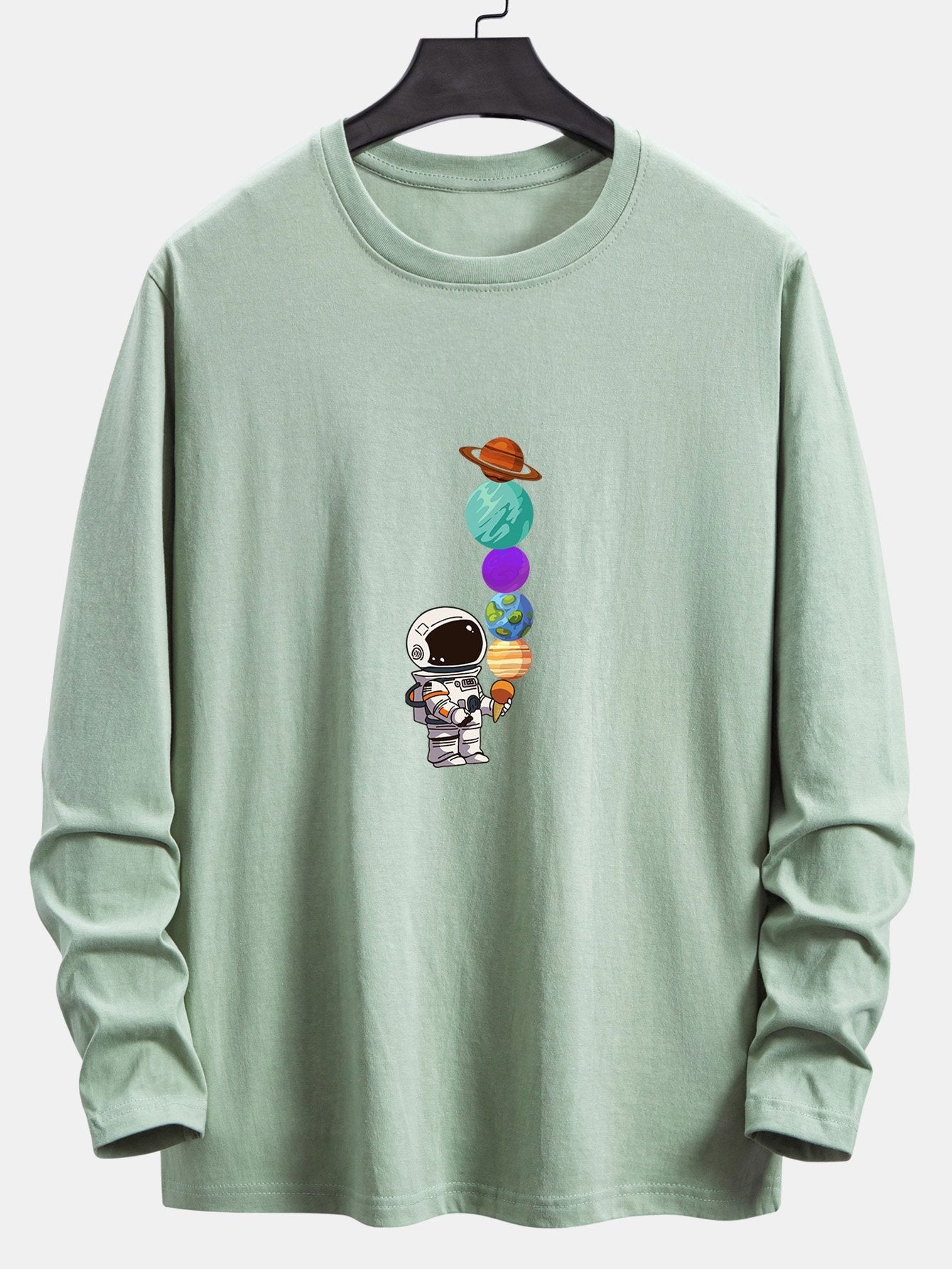 Long Sleeve Planet Astronaut Print Cotton T-Shirt - Naturzy