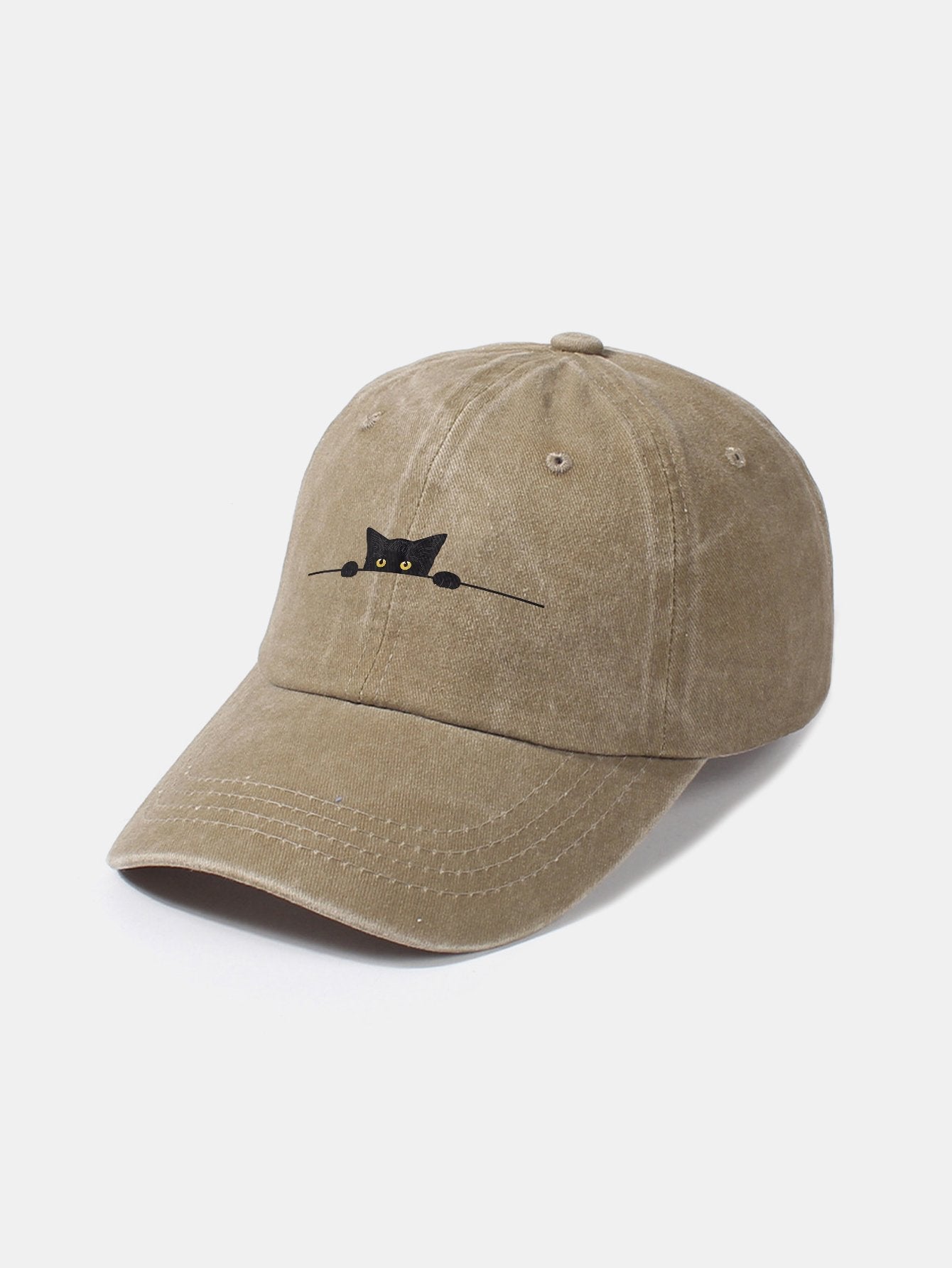 Black Cat Pattern Classic Retro Washed Distressed Cotton Baseball Cap - Naturzy