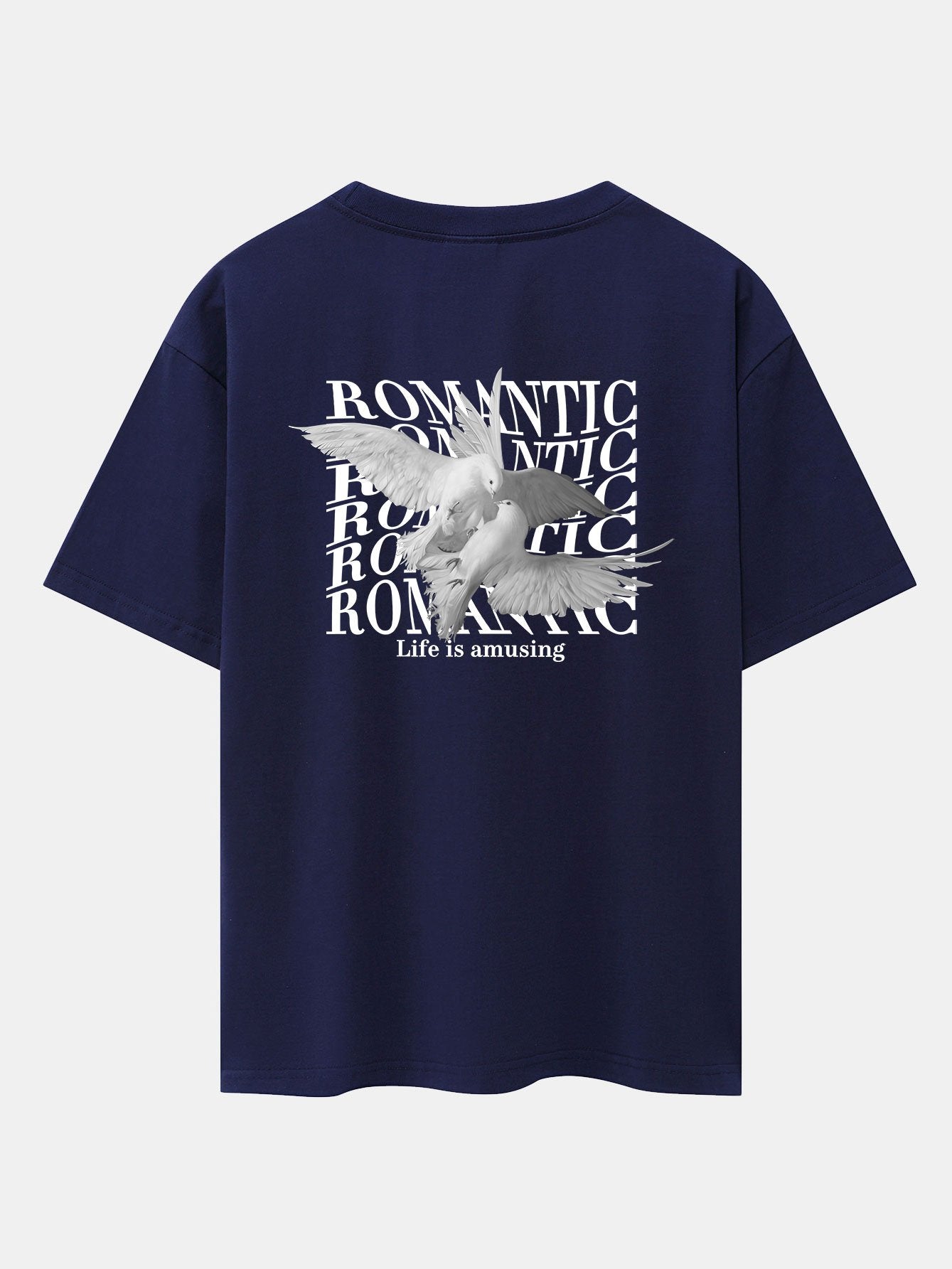 Romantic Doves Back Print Drop Shoulder Oversize T-Shirt - Naturzy